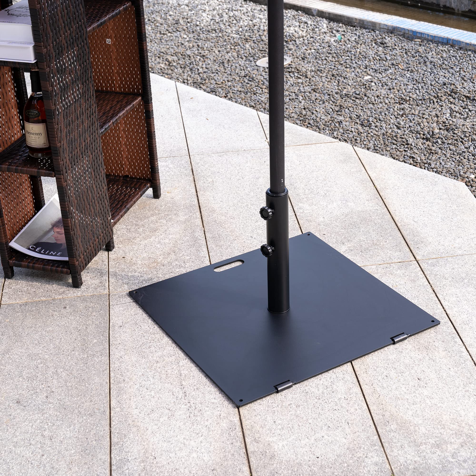 Heavy Duty 42 LBS Rolling Outdoor Umbrella Stand - Square Steel Base for Patio, Deck & Garden - Black | Portable Weighted Stand for Market Umbrellas, Perfect for Poolside, Backyard & Commercial Use