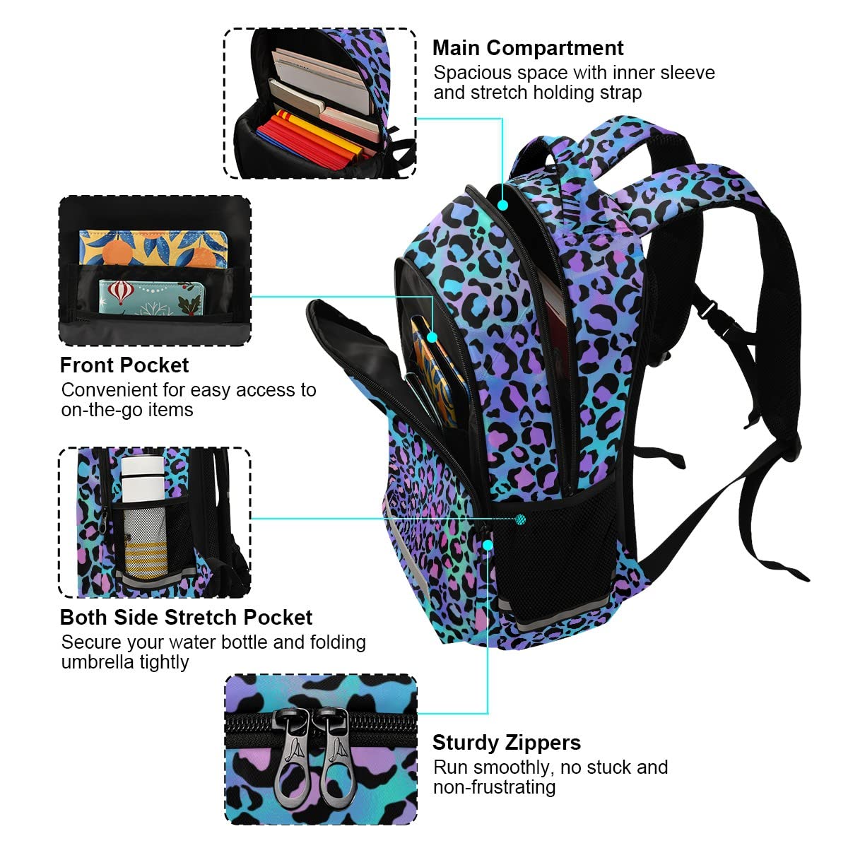ALAZA Leopard Print Cheetah Purple Backpack Purse for Women & Men - Stylish Laptop Backpack for School, Work & Travel - Fits 13, 14 & 15.6 Inch Notebooks & Tablets - Perfect for College, Office & Daily Commute