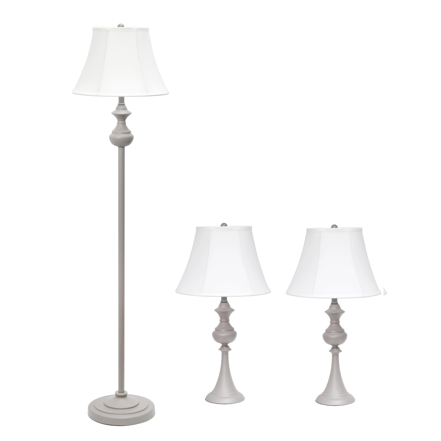 Elegant Designs LC1019-GRY Traditional 3-Piece Lamp Set (2 Table Lamps + 1 Floor Lamp) with Tan Fabric Shades, Gray - Perfect for Living Room, Bedroom & Office Lighting Decor