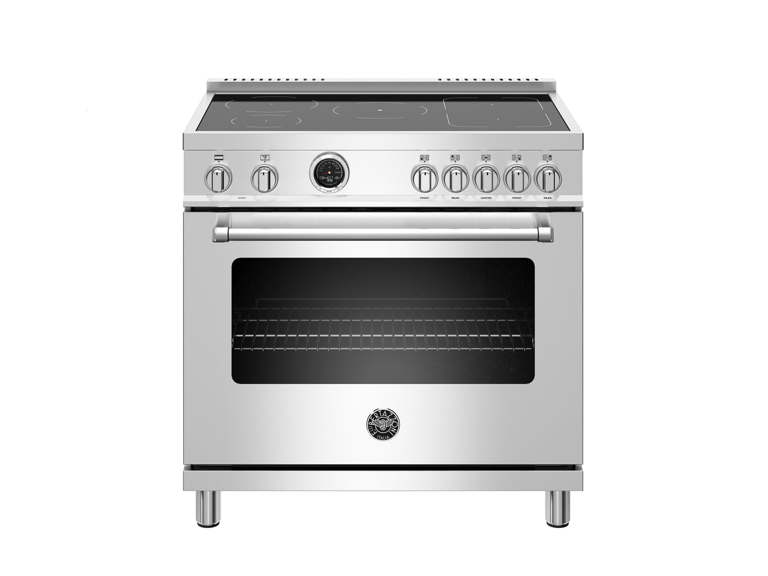 Bertazzoni MAST365INSXT 36 Inch 5-Zone Induction Range with Self-Cleaning Electric Oven - Stainless Steel Professional Kitchen Appliance for Home Chefs & Modern Cooking