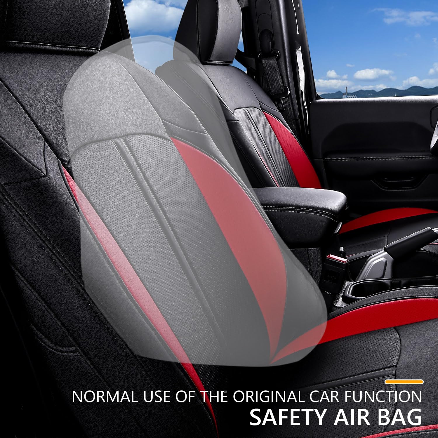 Premium PTYYDS Seat Covers for 2018-2024 Jeep Wrangler JL 4-Door - Custom Fit Car Seat Protectors & Accessories (Black & Red, No Cup Holder) - Perfect for Off-Roading, Daily Commute & Interior Protection