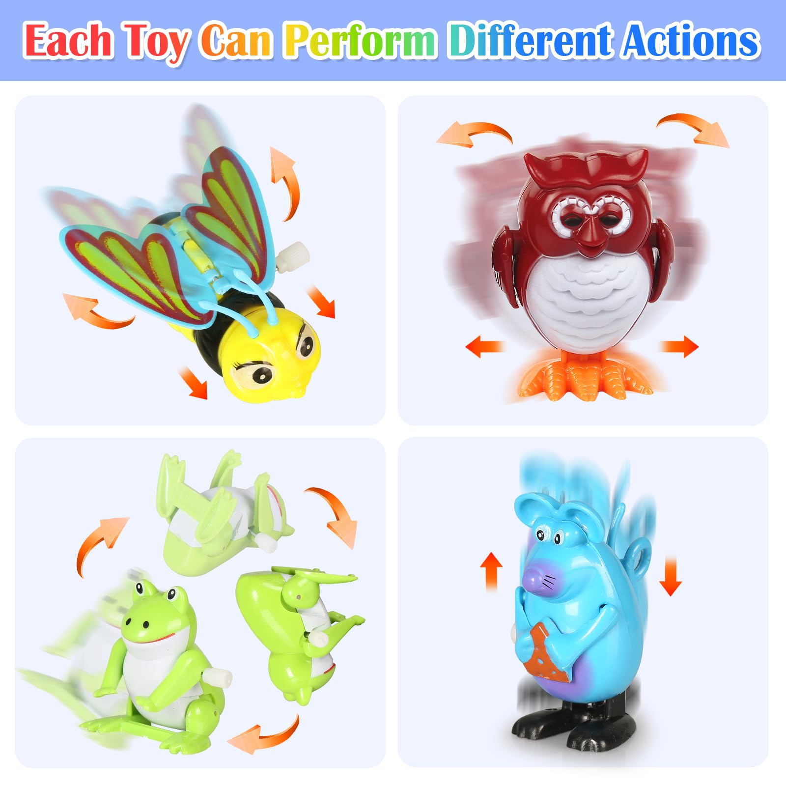 32 PCS Assorted Wind-up Toys for Kids - Bulk Windup Animals Walking, Jumping, Swimming & Flipping Clockwork Toys - Perfect for Classroom Party Favors, Easter Egg Fillers & Birthday Gifts - Fun Educational Toys for Toddlers & Preschoolers