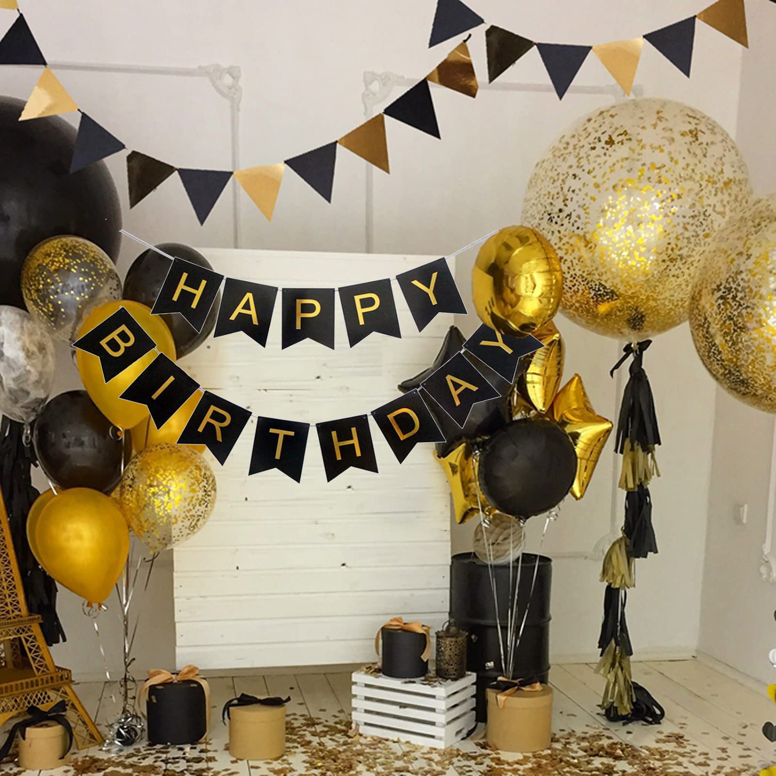 Happy Birthday Banner - Black and Gold Party Decorations for Birthday Celebrations | Perfect for Birthday Parties, Anniversaries & Special Events