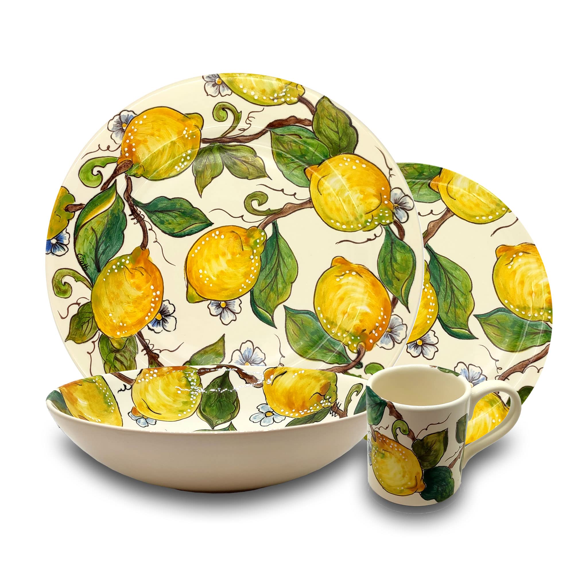 Italian Ceramic Olive Oil Dispenser Bottle XL Size 14oz - Hand Painted Tuscan Kitchen Oil Cruet with Lemon Creme Design - Authentic Italian Pottery from Tuscany - Perfect for Cooking, Salad Dressing & Gourmet Meal Presentation