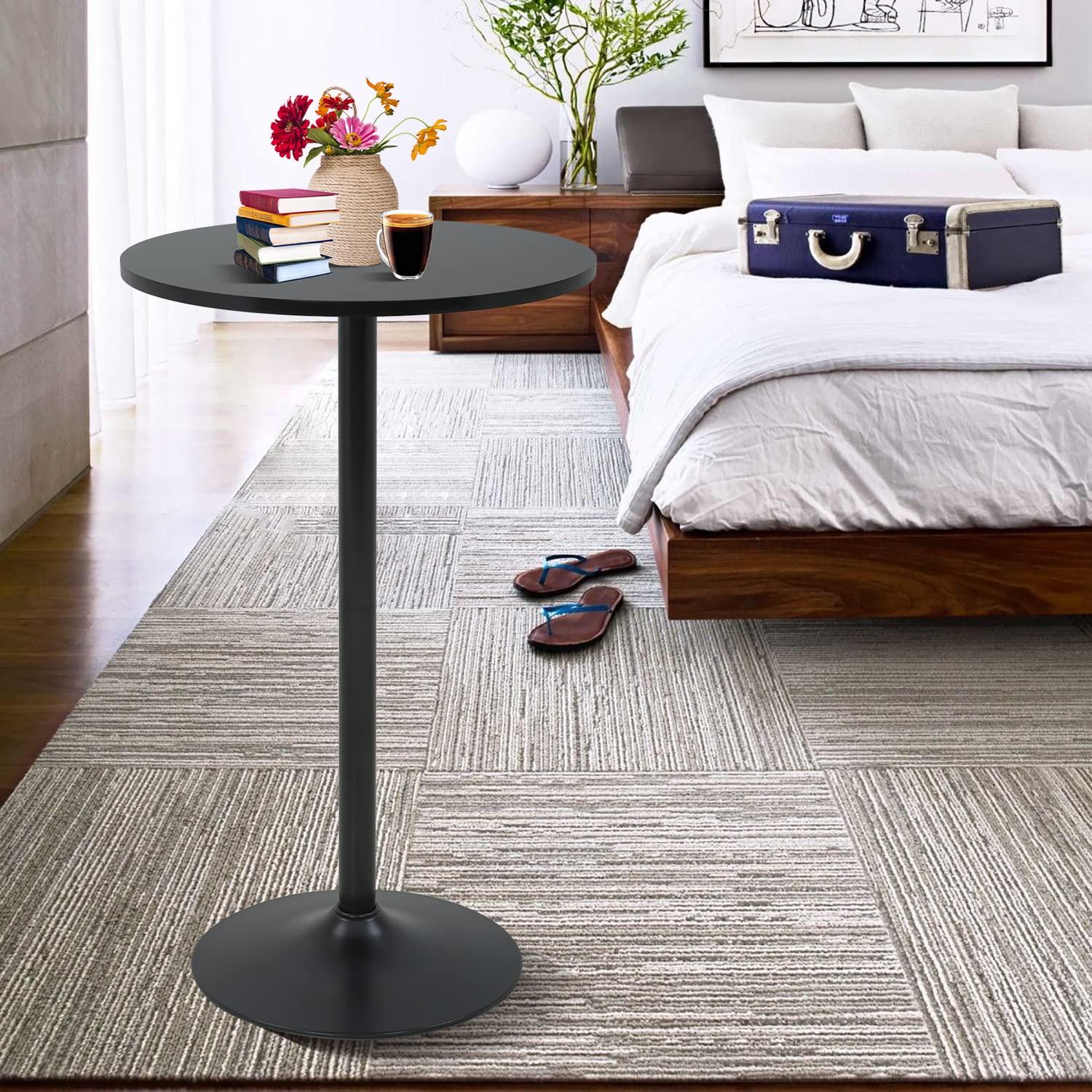 Modern Hydraulic Round Pub Table - Adjustable Height Kitchen Dining Table for Home, Bar Top Tall Table, Perfect for Small Spaces and Entertaining