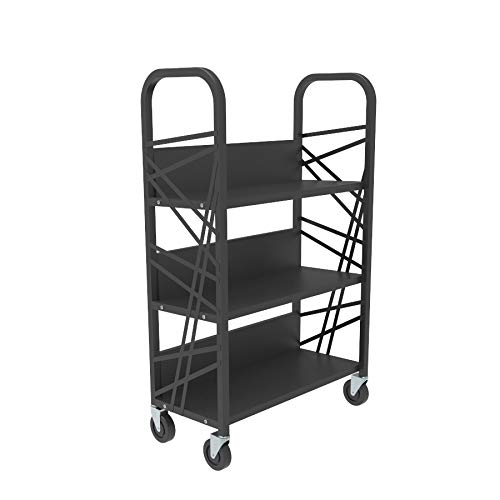 FixtureDisplays® Heavy Duty Metal Book Cart - Mobile Library Cart with Wheels, School Book Organizer & Storage Solution - Perfect for Classrooms, Libraries, and Office Organization (Model 18465-NPF)