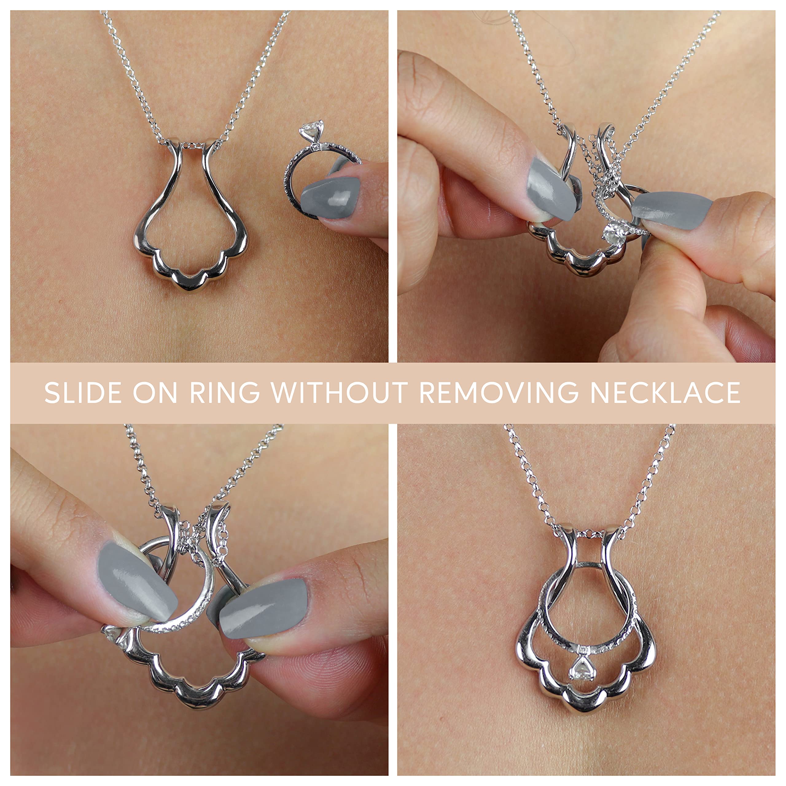 Sterling Silver Ring Holder Necklace for Women & Men - Elegant Wedding Ring Keeper Jewelry for Wife, Nurse, Doctor - Perfect for Work, Travel, and Special Occasions