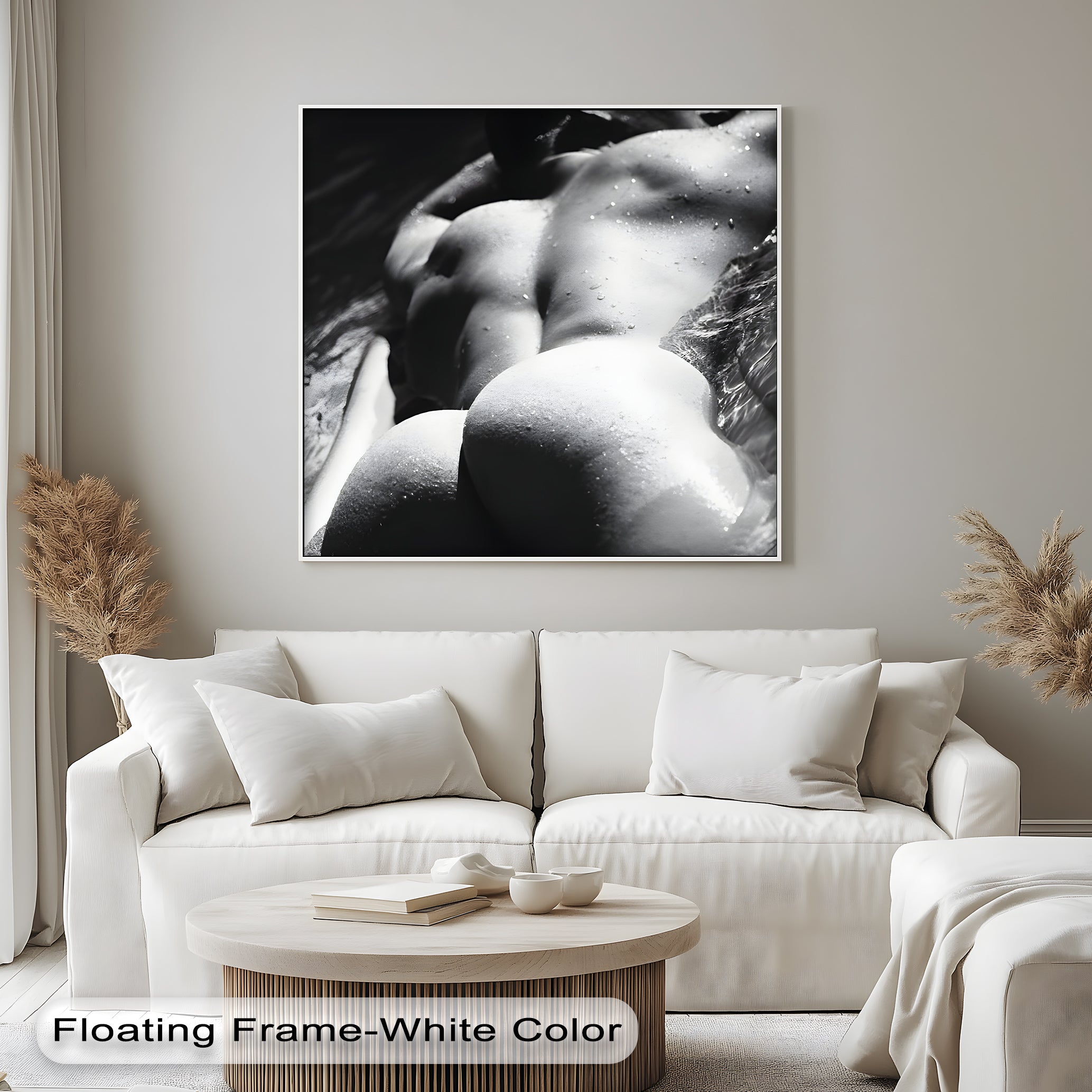 Aqua Poise - Monochrome Male Nude Canvas Art Print | Modern Home & Office Wall Decor | Perfect for Living Room, Bedroom, or Studio