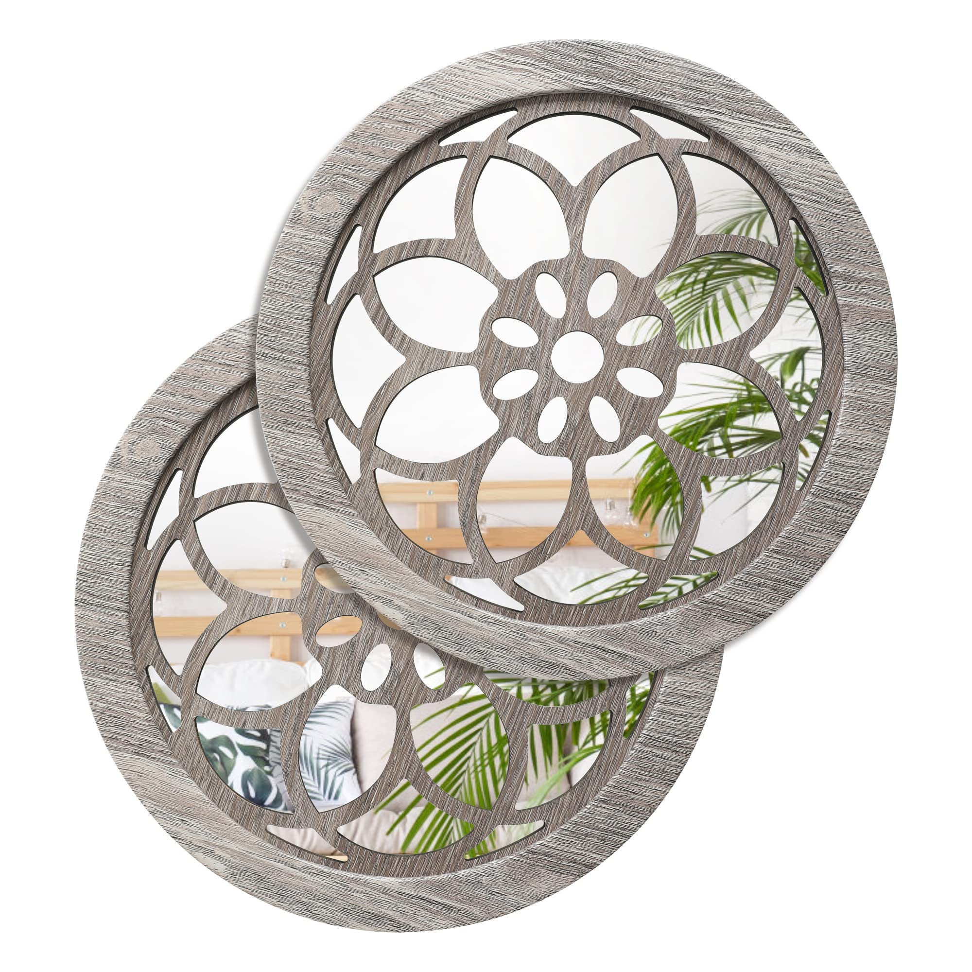 2PCS Round Wall Mirrors for Living Room Decor - 12