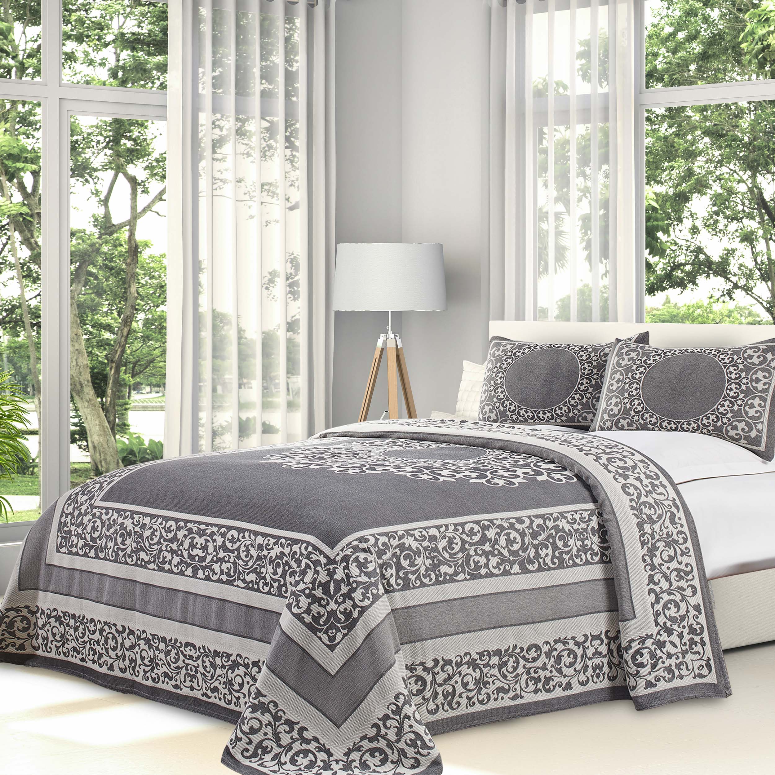 Boho Mandala Cotton Blend Woven Jacquard Bedspread Set - Queen Size, Soft & Breathable, Ethnic Home Decor for Bedroom, Living Room, Dorm or Yoga Studio