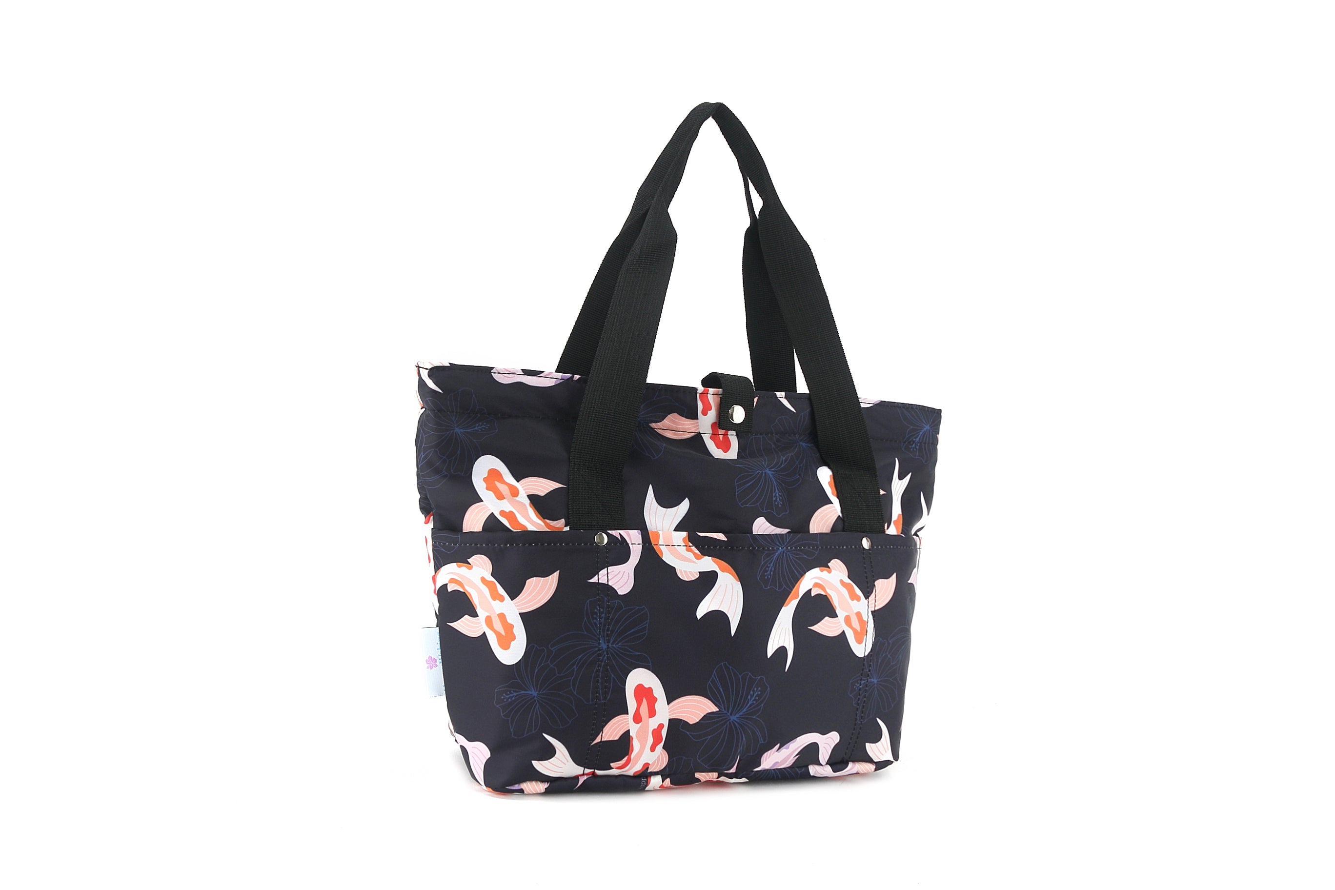 Compact Tote Bag - Jade Koi Navy Blue Design - Perfect for Work, Travel & Everyday Use