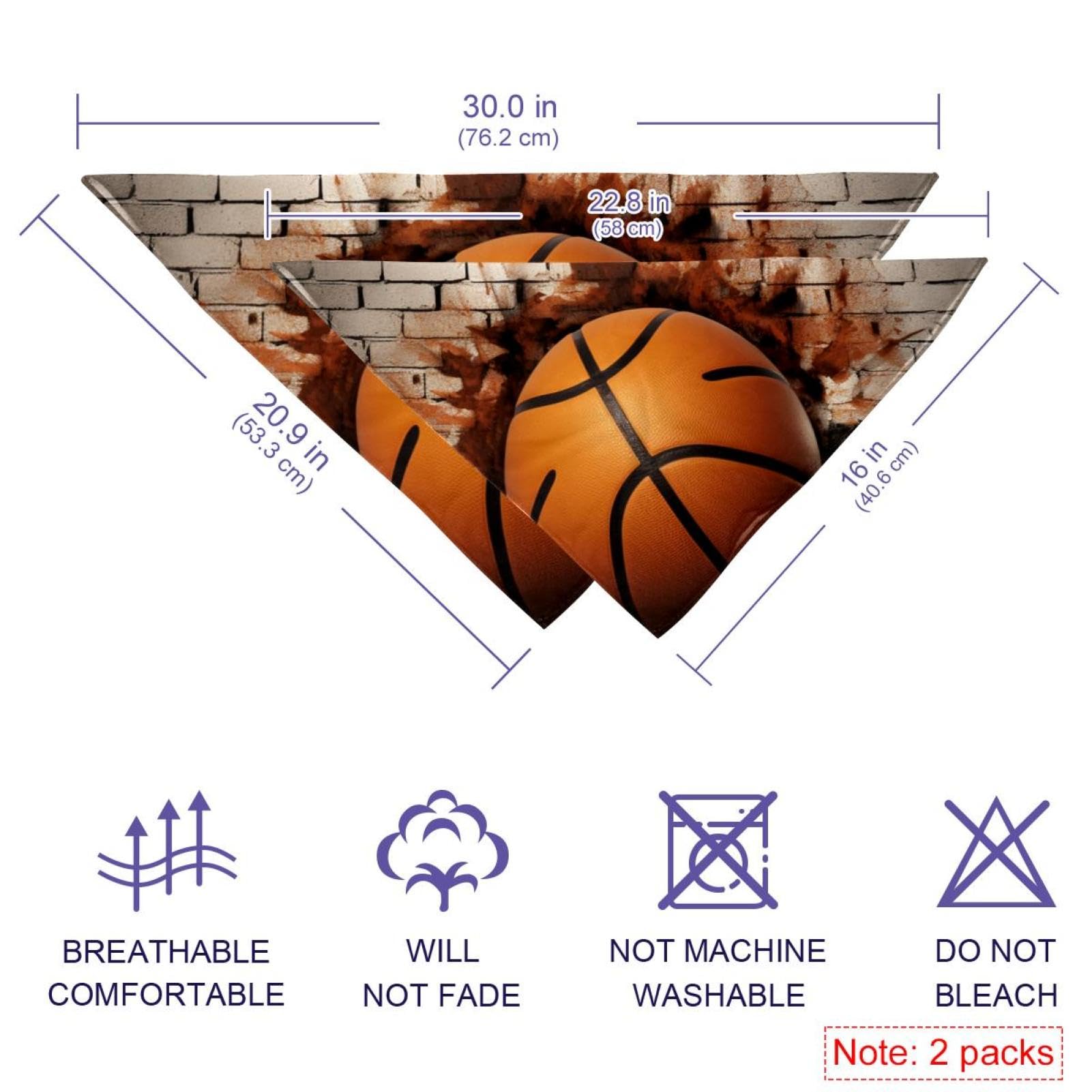 3D Basketball Pattern Dog Bandanas - 2-Piece Set for Small, Medium & Large Dogs & Cats - Pet Scarf & Accessories - Perfect for Pet Parties, Photo Shoots & Outdoor Adventures