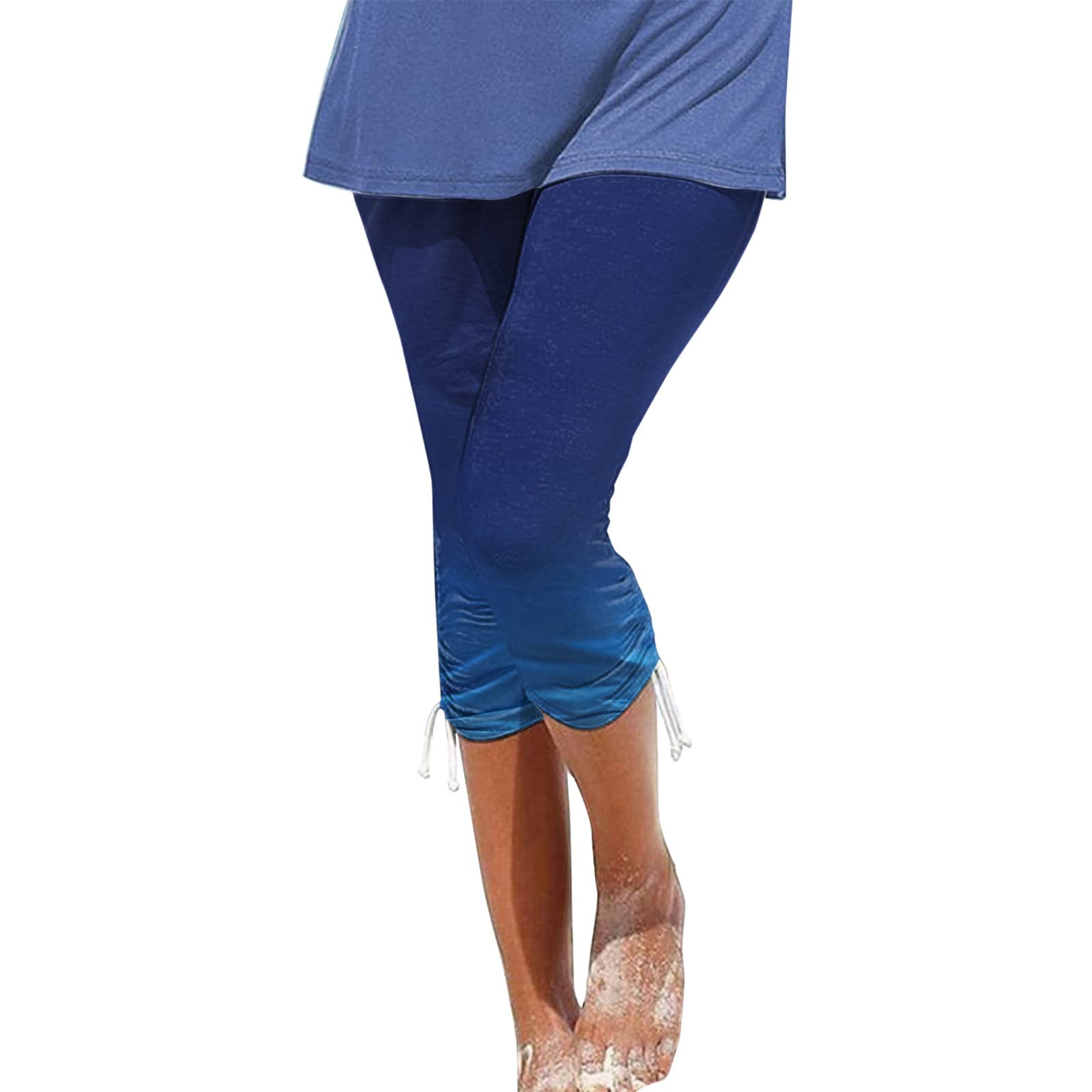 XUNRYAN Women's High Waisted Capri Leggings - Smocked Yoga Pants with Printed Compression for Running, Workout & Sports | Comfortable Athletic Tights for Gym, Lounge & Everyday Wear