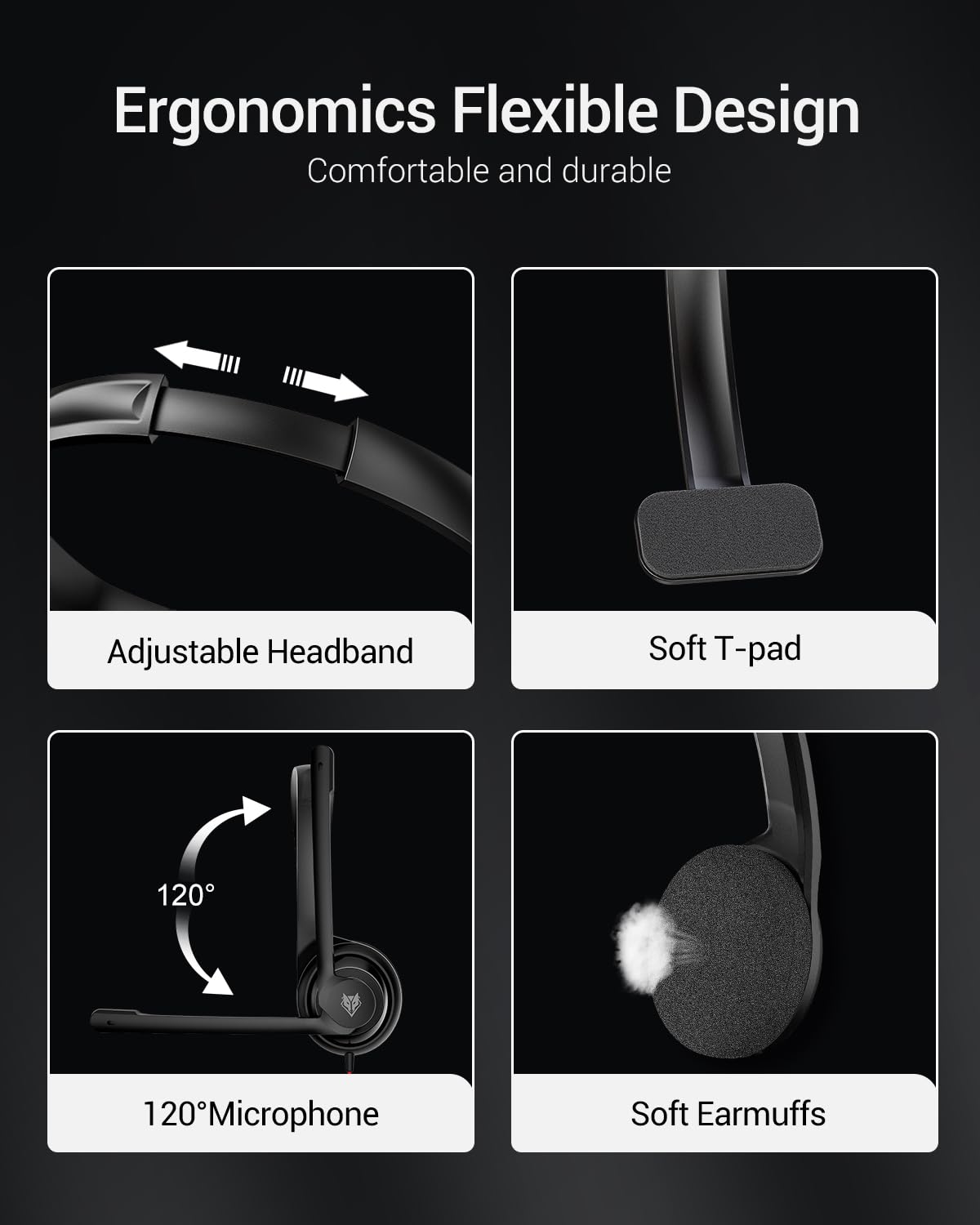 NUBWO HW02 USB Gaming Headset with Noise Cancelling Microphone & In-Line Volume Control - Ultra Comfortable On-Ear Wired Headphones for PC, Laptop, Call Center, Skype, Zoom Meetings (Black) - Perfect for Remote Work, Online Classes & Webinars