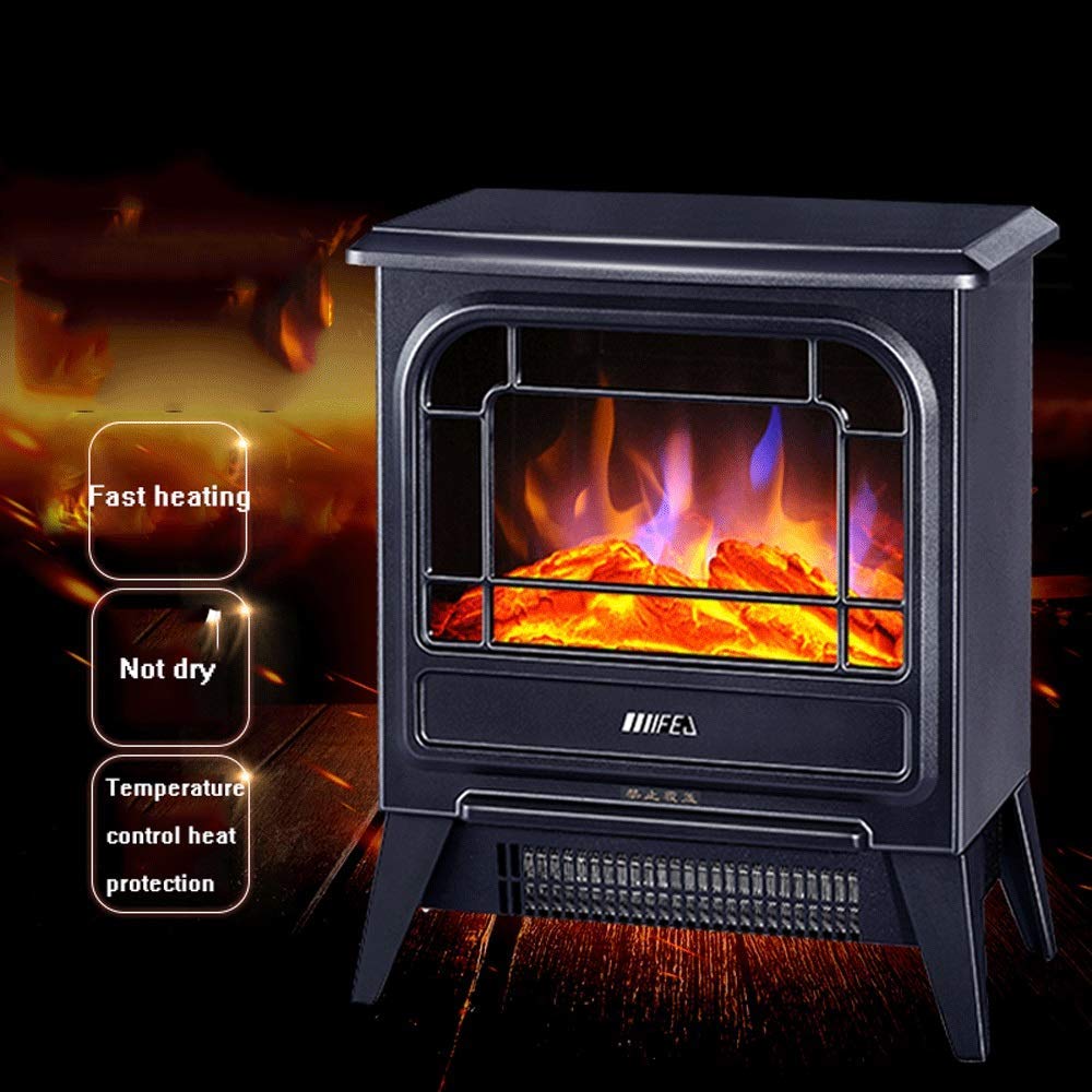 1800W Black Electric Fireplace Heater with Realistic Flame Effect & Overheat Protection - Freestanding Stove for Living Room, Bedroom & Office Warmth