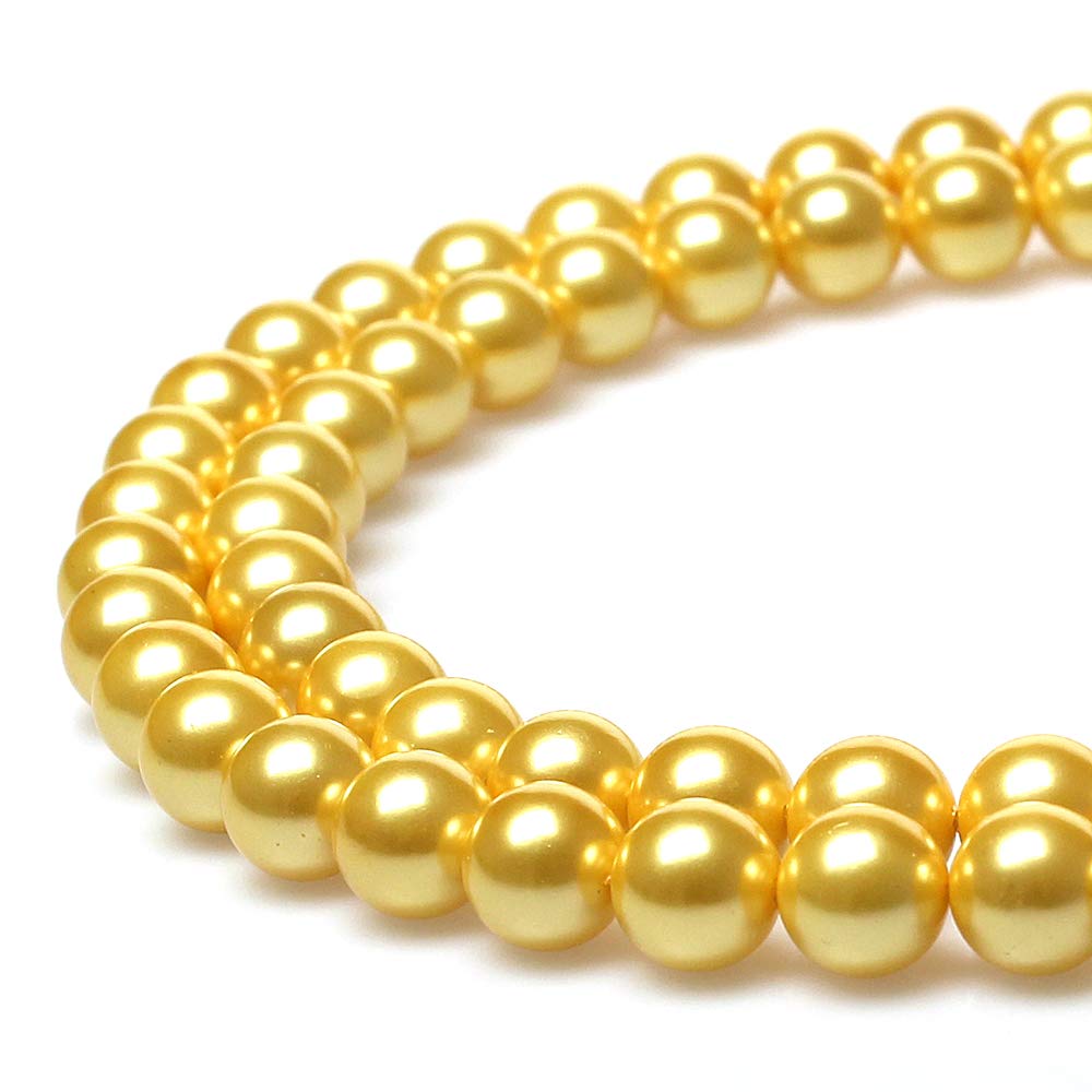 MJDCB 8mm Round Smooth Electroplated Golden Natural Shell Beads for Jewelry Making - DIY Bracelets, Necklaces & Handmade Crafts - Perfect for Boho, Beach & Summer Fashion Accessories