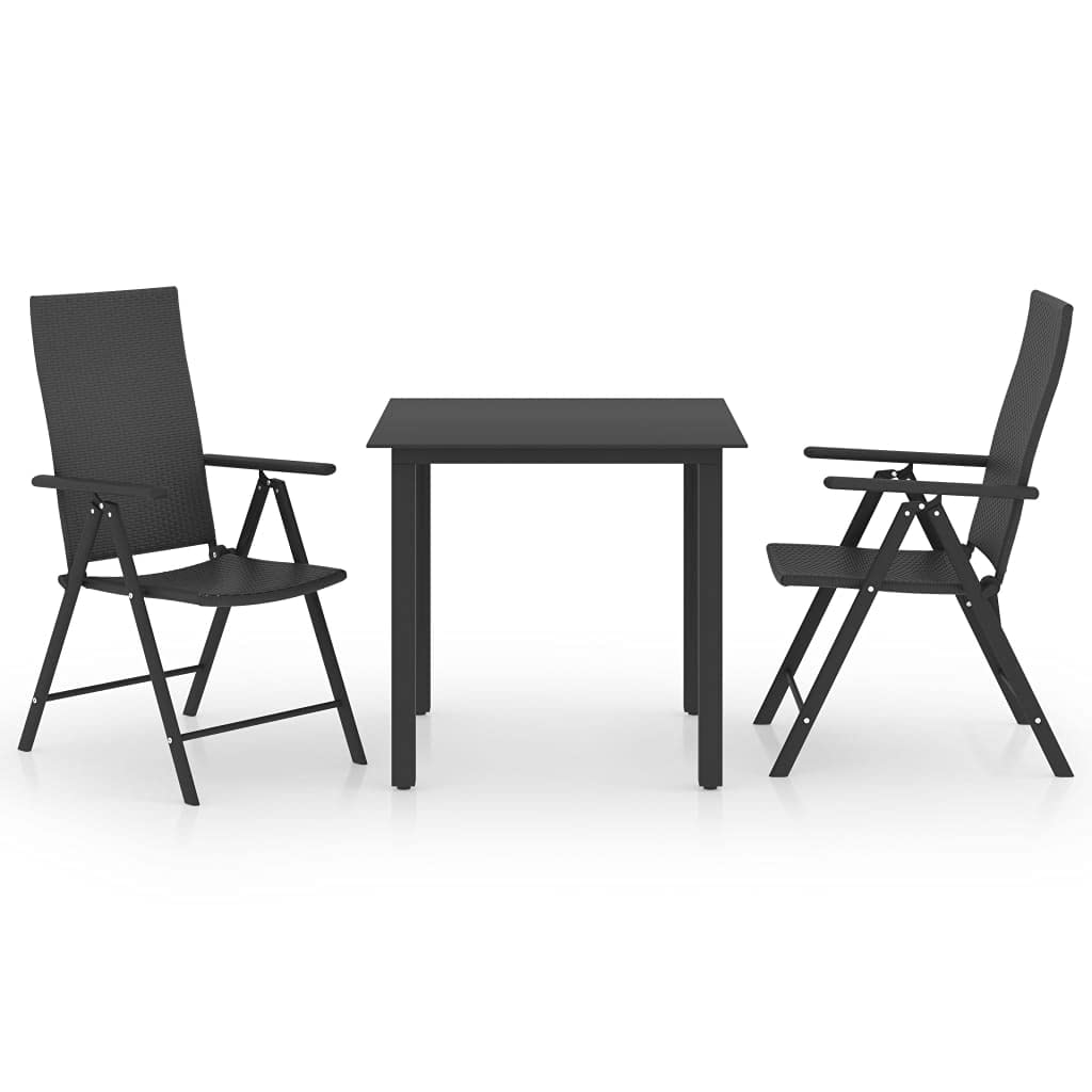 3-Piece Black Garden Dining Set - Patio Collapsible Table & Chairs for Backyard, Porch, Balcony | Fast Shipping | Perfect for Outdoor Dining, Poolside Relaxation & Garden Parties