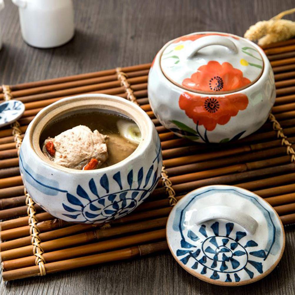Hemoton Mini Ceramic Stew Pot with Lid - Japanese Soup Bowl for Cooking & Serving
