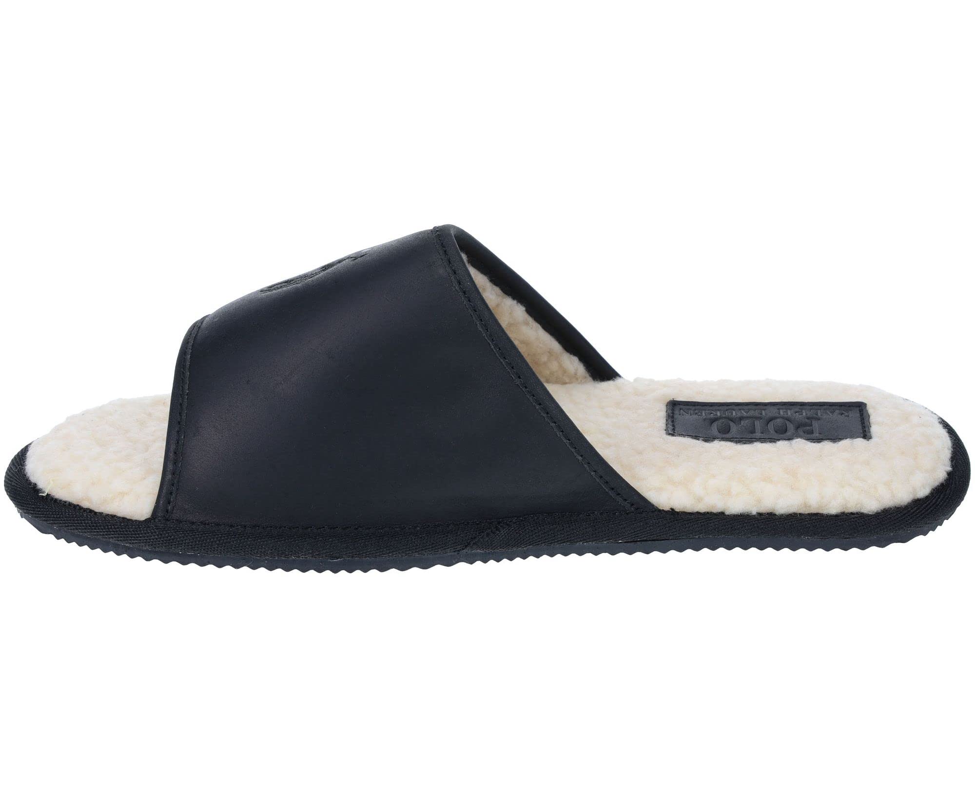Ralph Lauren Men's Antero Leather Slide Slippers - Black, Size 13 - Comfortable House Shoes for Indoor & Outdoor Wear