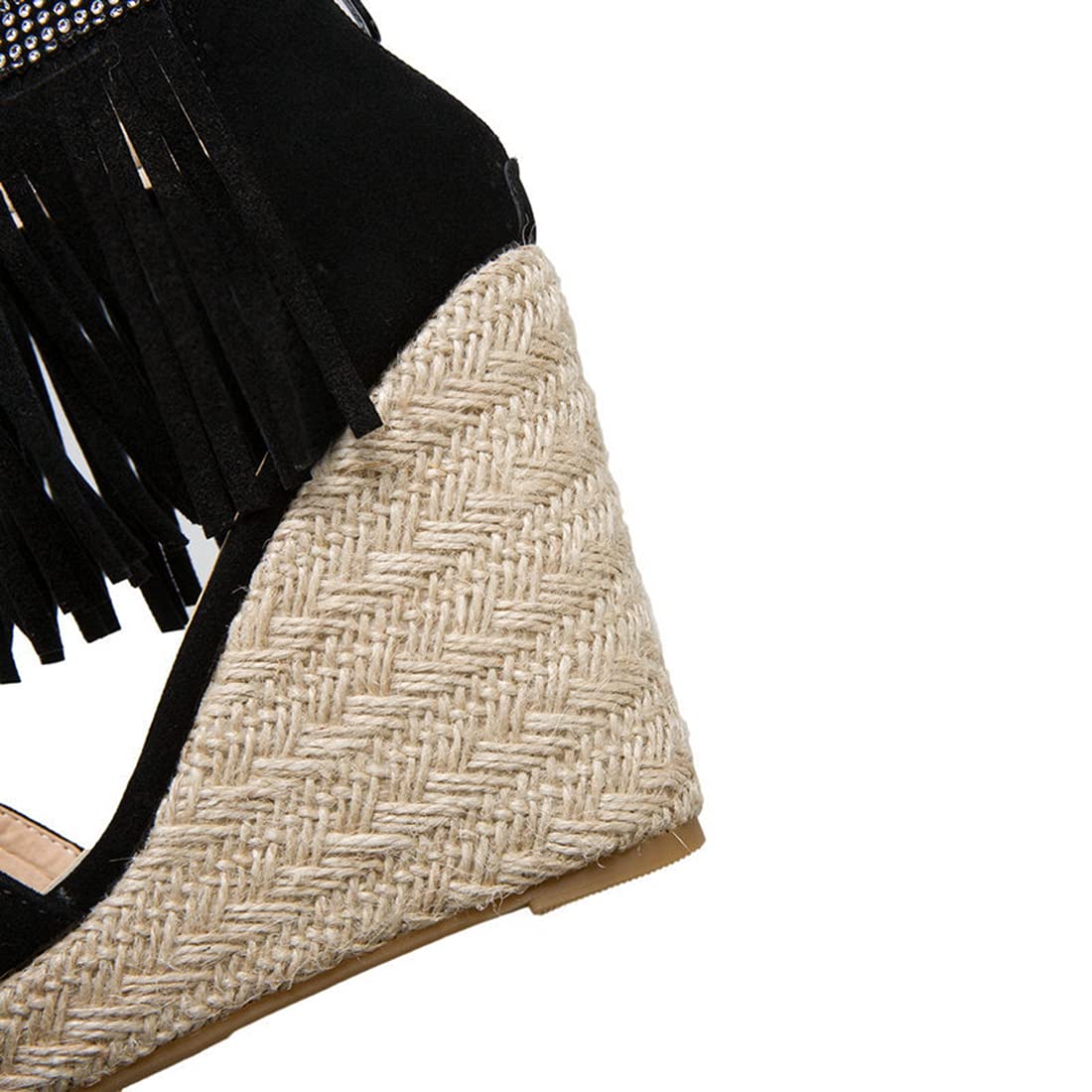 VOKLIN Women's Fringe Espadrilles Wedge Sandals - Open Toe Platform High Heels with Zipper & Tassels - Dressy Summer Shoes for Beach, Party & Casual Outfits