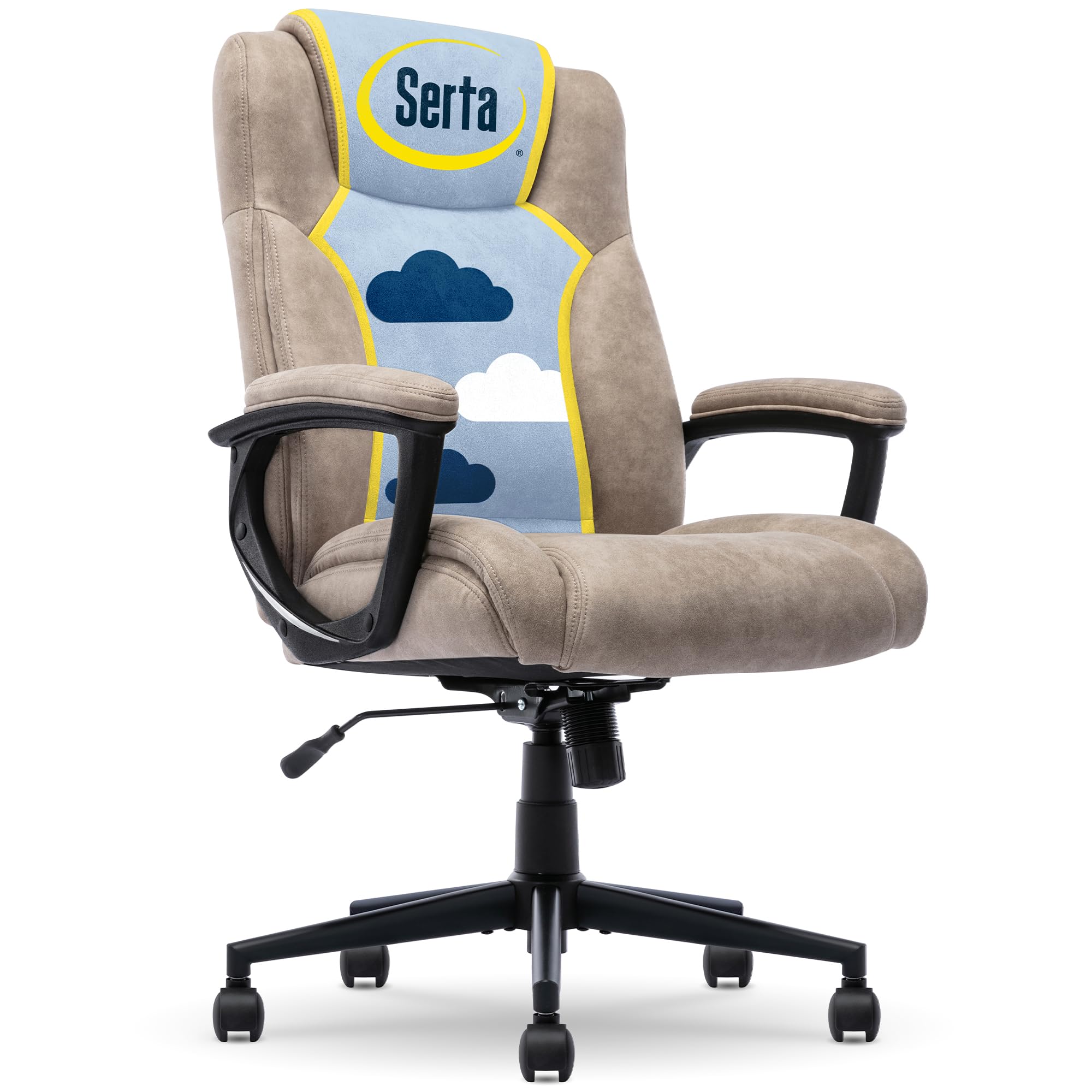 Serta Comfort Eco Ergonomic Office Chair with Lumbar Support - Mid Back Executive Chair with Plush Seat Cushion, Padded Armrests & Swivel Base - Soft Velvet Fabric in Light Brown - Perfect for Home Office, Gaming & Workspaces