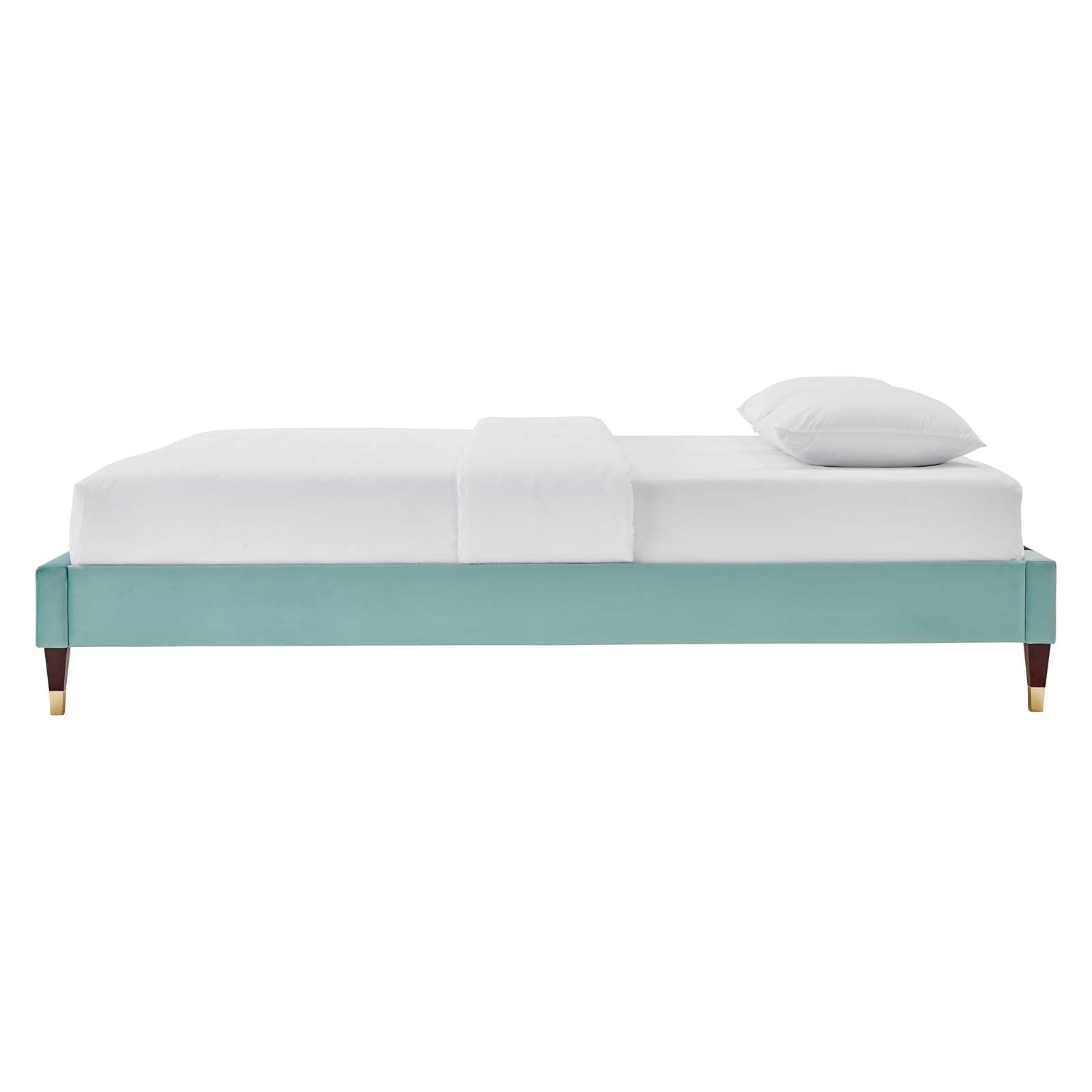 Queen Size Velvet Platform Bed Frame - Modern Contemporary Urban Style in Blue | Perfect for Master Bedroom, Guest Suite & Small Space Living