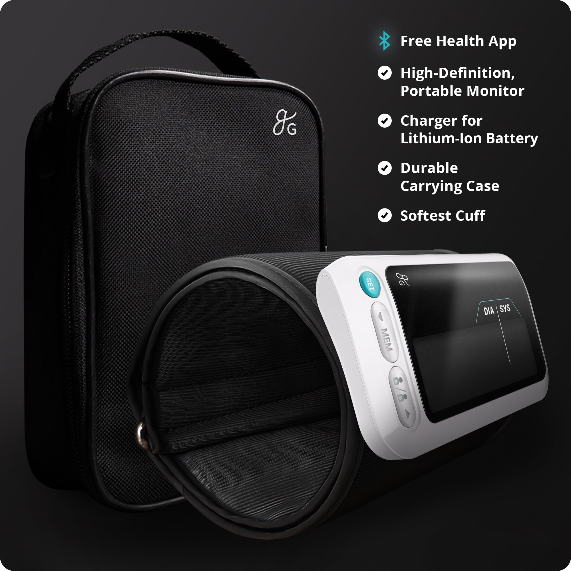 Greater Goods Bluetooth Blood Pressure Monitor - Automatic Upper Arm Cuff, Wireless Sync with iOS/Android App for Easy Tracking | Ideal for Home Health Monitoring & Fitness Enthusiasts