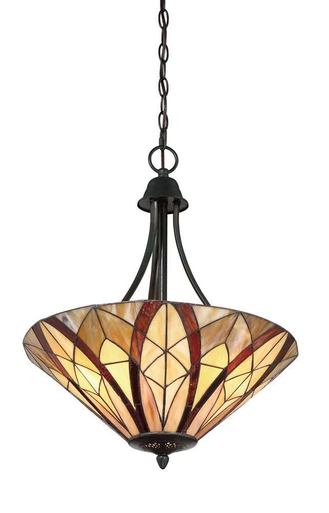 Tiffany Style Bowl Pendant Light with 3 Lights - Handcrafted Stained Glass Transitional Ceiling Fixture (71-Bel-2014323) - Perfect for Dining Room, Kitchen Island or Entryway Lighting