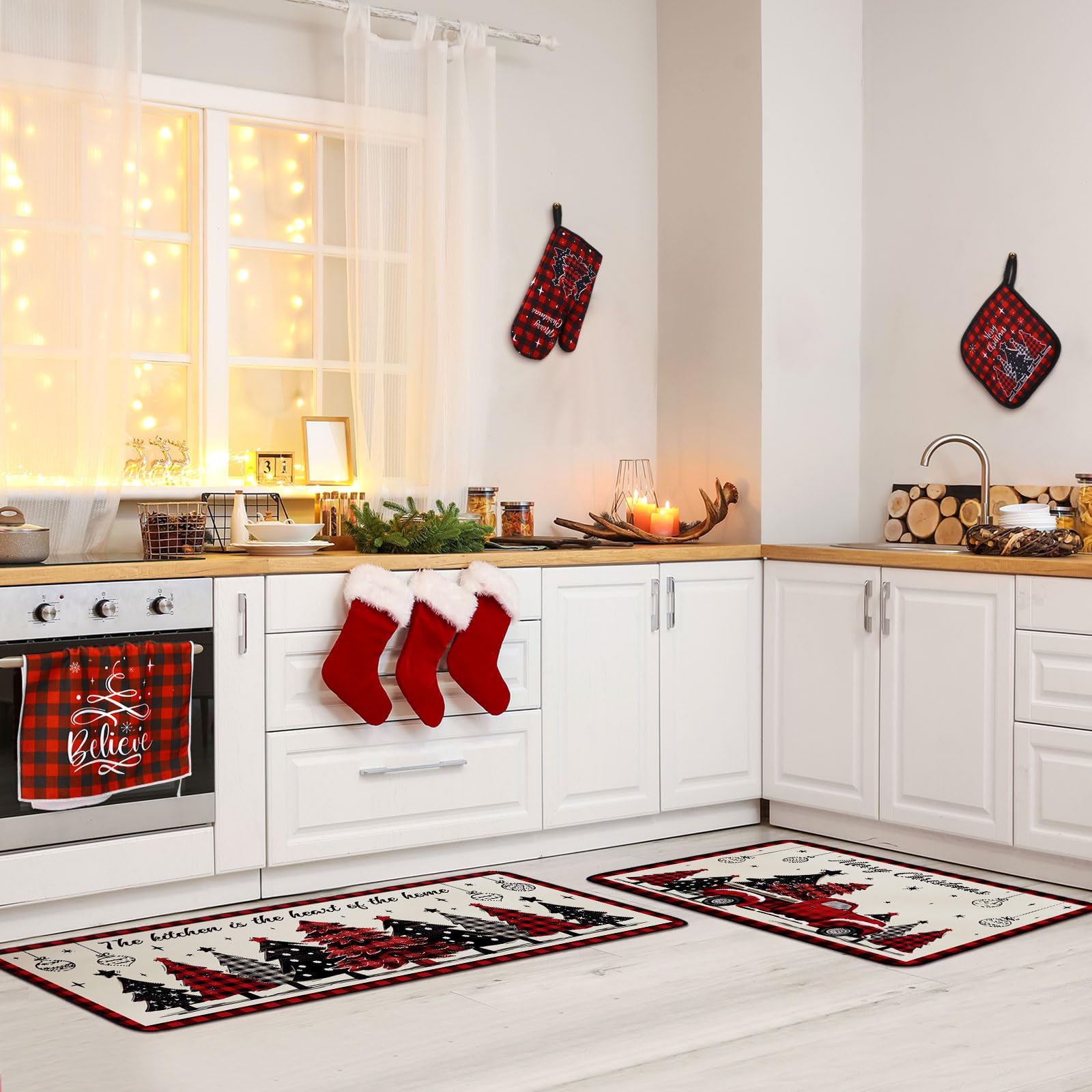 10 Pcs Winter Wonderland Oven Mitts & Pot Holders Set - Absorbent Kitchen Towels for Baking, Cooking, BBQ - Perfect Kitchen Decor & Gift for Home Chefs