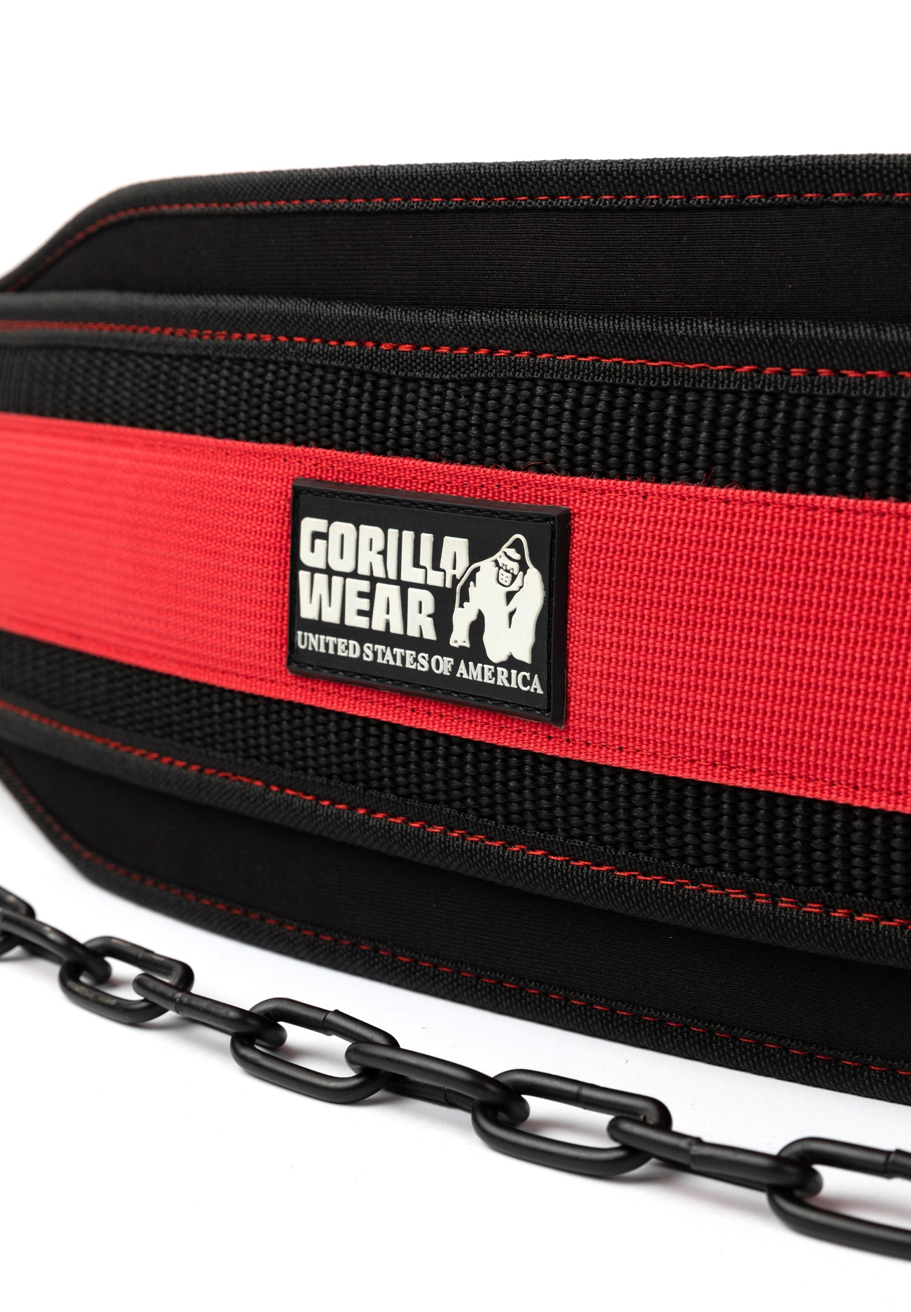 Gorilla Wear Heavy Duty Nylon Dip Belt for Weightlifting & Strength Training - Adjustable Black/Red Fitness Belt for Pull-ups, Dips & Calisthenics Workouts