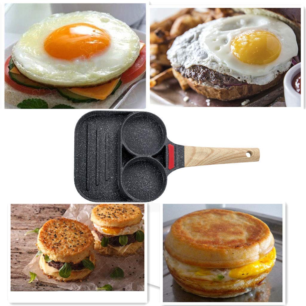 3-Hole Nonstick Omelet Frying Pan for Burgers, Eggs & Ham - Aluminum Alloy Breakfast Maker - Perfect for Cooking Omelets, Pancakes & Fried Eggs - Ideal for Home Kitchen, Camping & Quick Breakfasts