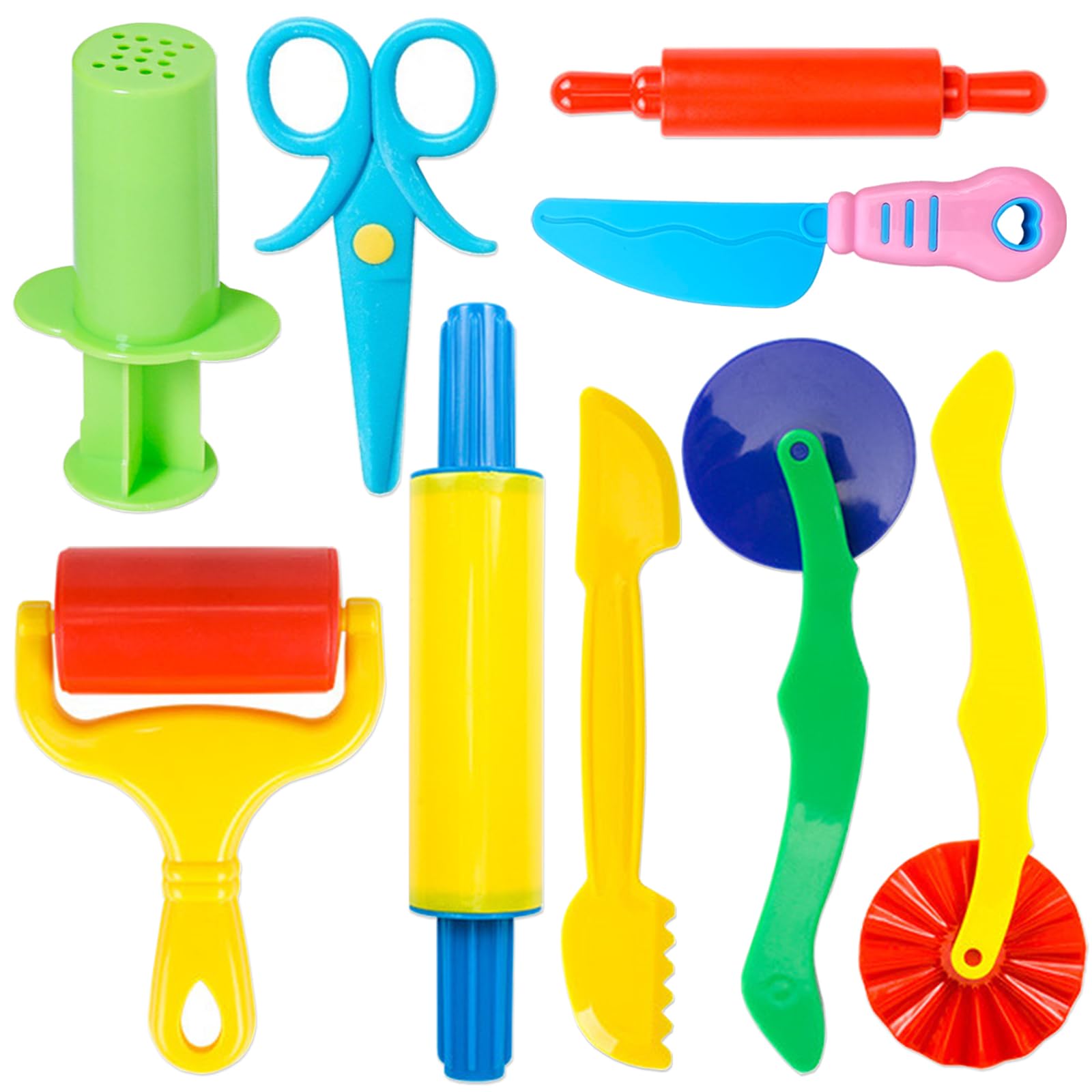 9-Piece Kids Dough Tool Kit - Clay & Playdough Starter Set with Cutters, Roller, Rolling Pins, Safety Scissors & Extruder - Perfect for Arts & Crafts, Sensory Play & Early Learning Activities