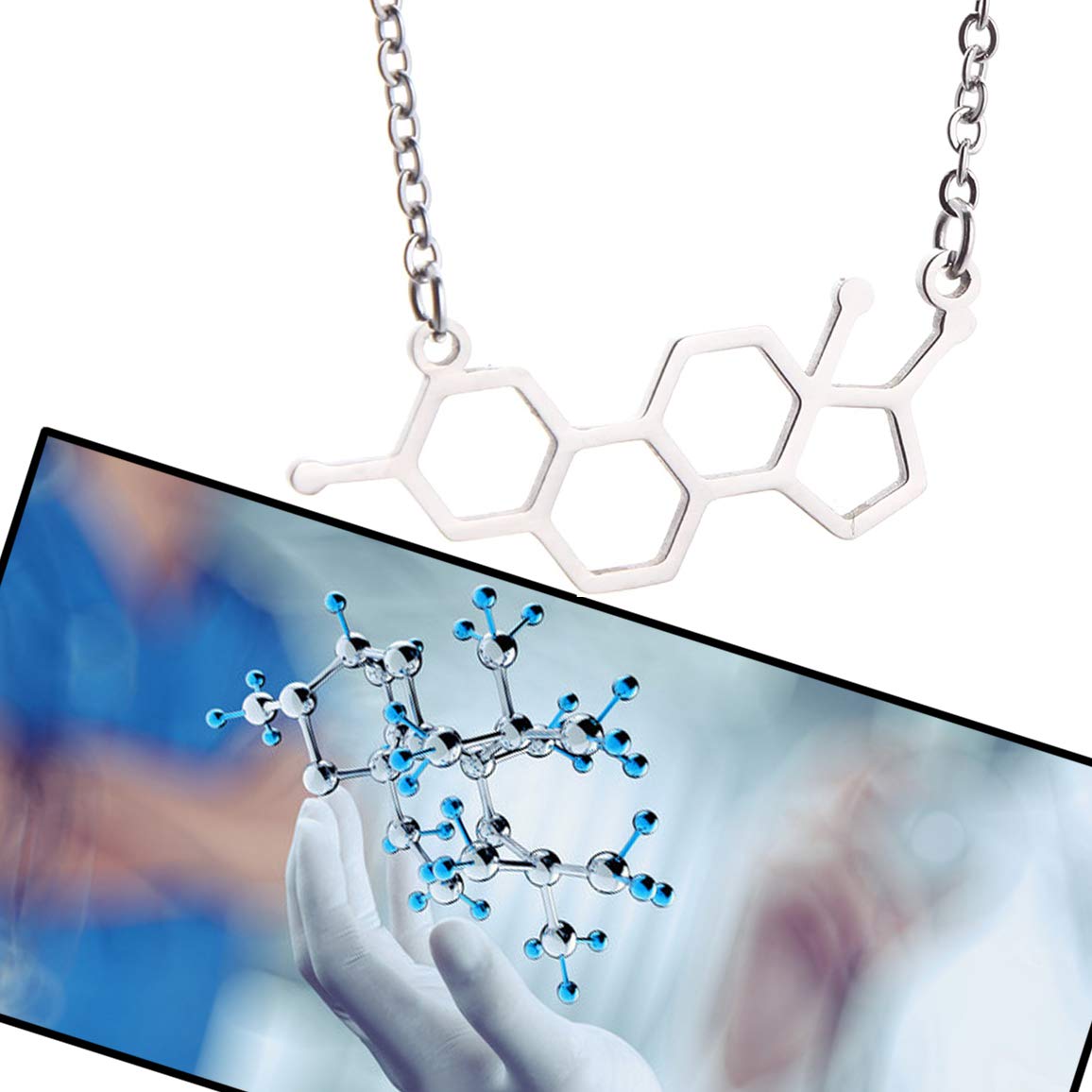 KUIYAI Estrogen Molecule Pendant Necklace - Science Jewelry for Women, Female Symbol Gift for Her - Perfect for Birthdays, Anniversaries & Women's Empowerment Events