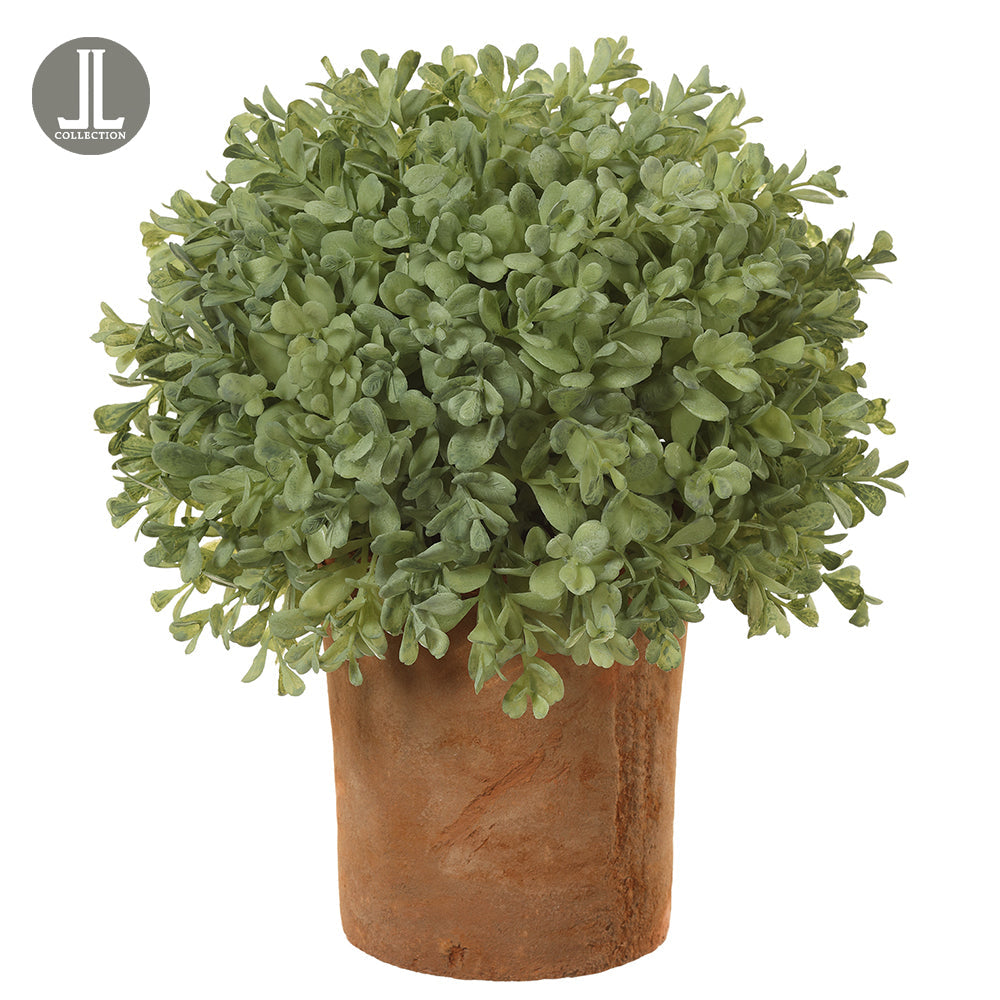 4 Pack Artificial Boxwood Ball Topiary Trees in Clay Pots - 1' Green & Gray Faux Hedge Plants for Indoor/Outdoor Decor, Patio, Garden, Wedding & Home Centerpieces