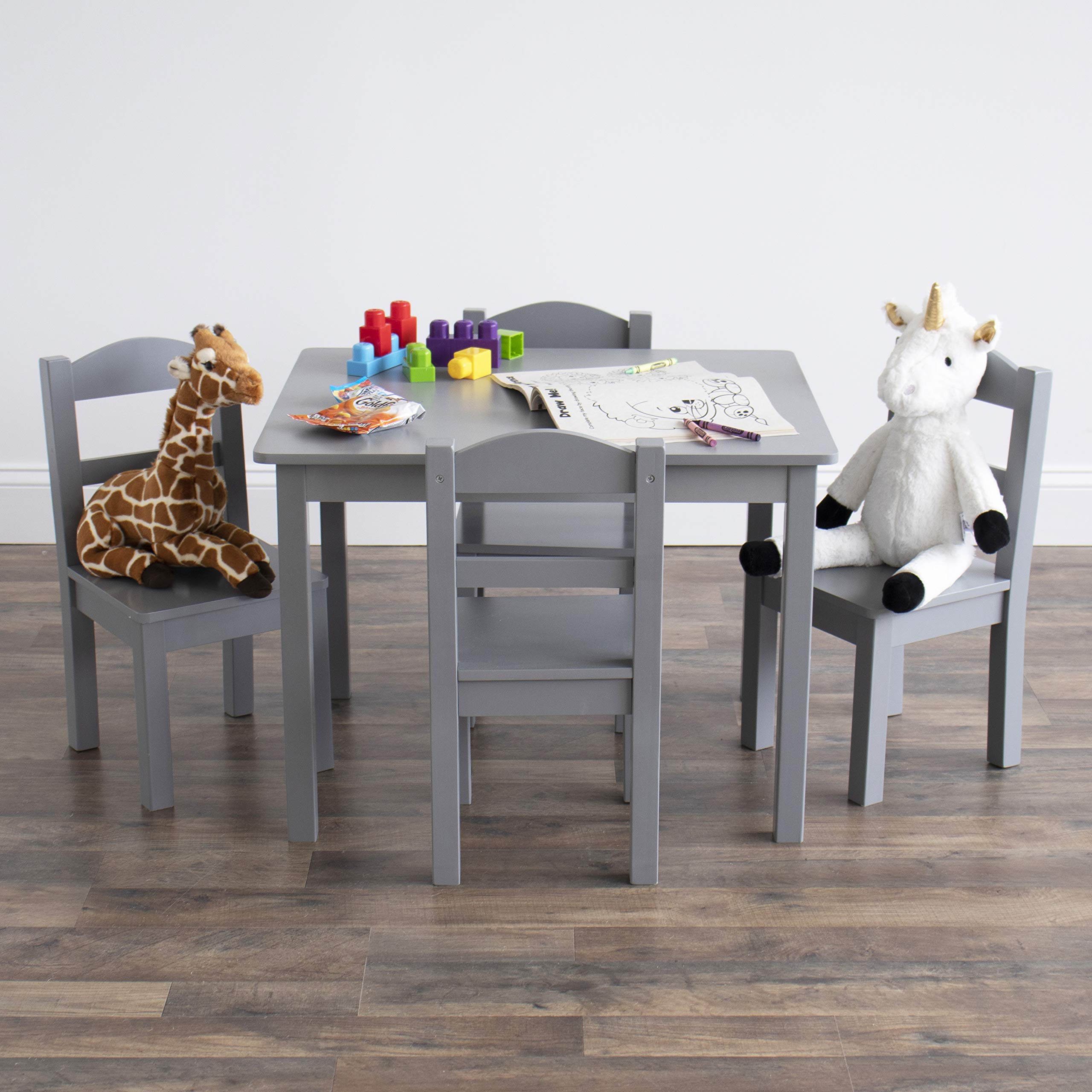 Humble Crew Kids Wooden Table and 4 Chairs Set - Grey Toddler Activity Table with Chairs for Arts, Crafts, Snack Time - Sturdy & Durable Children's Furniture for Playroom, Classroom, or Home Learning Space