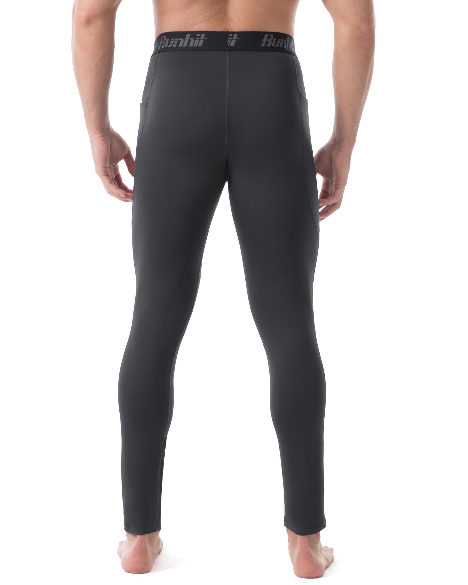 Runhit Men's Thermal Compression Pants with Pockets - Fleece Lined Winter Base Layer for Football, Running & Outdoor Sports - Cold Weather Leggings for Hiking, Skiing & Workout