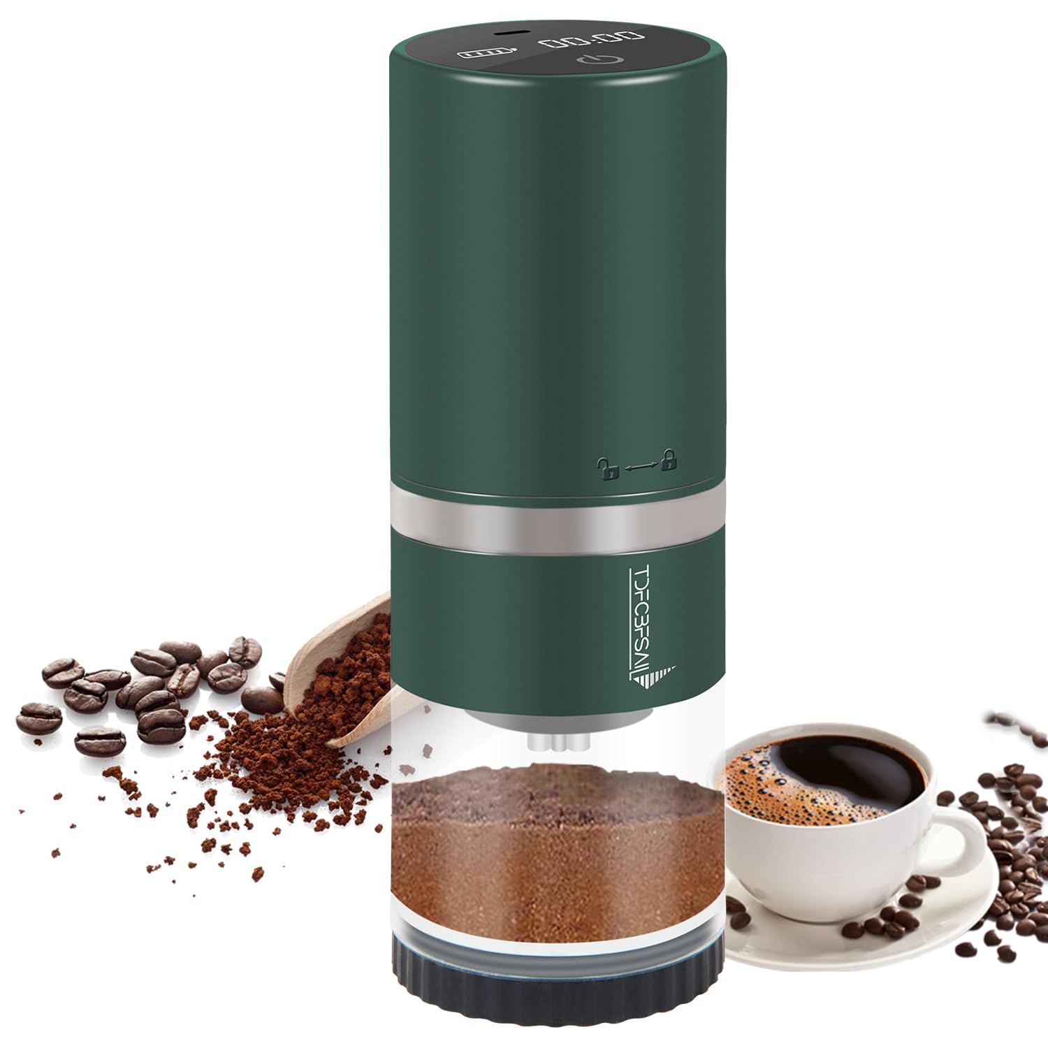 Premium Portable Electric Coffee Grinder - Stainless Steel Conical Burr Mill with 45 Adjustable Settings, Rechargeable Battery & LED Display - Perfect for Home, Travel, Camping, Office (Dark Green) | Freshly Ground Coffee for Espresso, French Press & Cold Brew