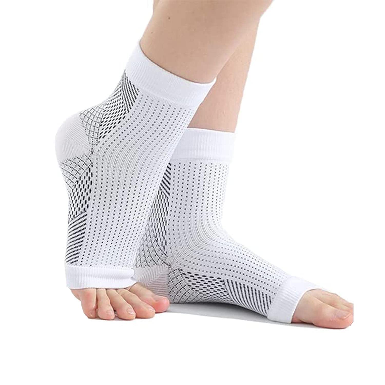 Neuropathy Pain Relief Socks - Compression Ankle Support for Foot & Sports Injuries - White (1 Pair, Small/Medium) - Ideal for Diabetic Neuropathy, Plantar Fasciitis & Post-Workout Recovery