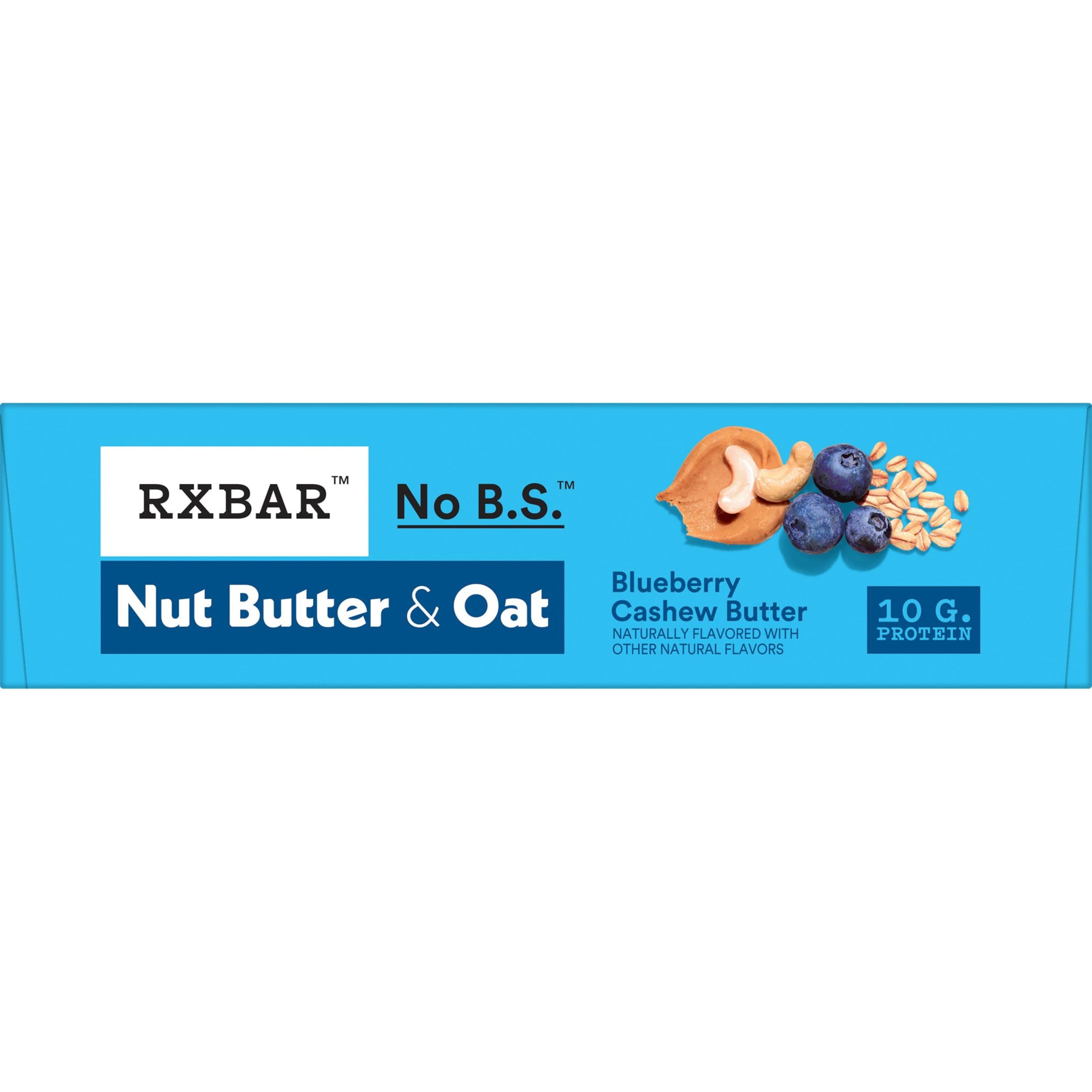 RXBAR Nut Butter and Oat Protein Bars - Blueberry Cashew Butter Flavor, 9.7oz Box (5 Bars) | High Protein Snacks for Workout Recovery, Healthy On-the-Go Breakfast & Office Snacks