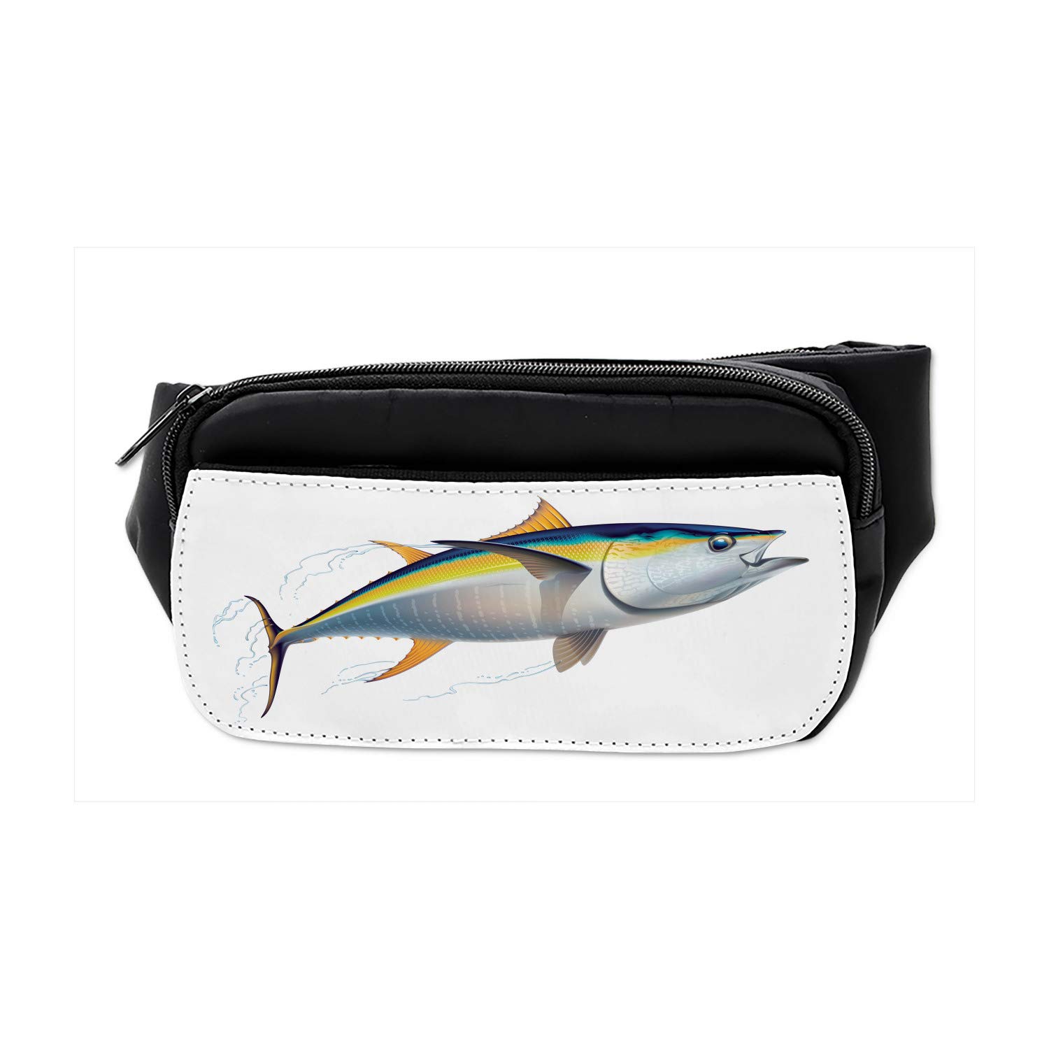 Ambesonne Fish Bumbag - Realistic Yellowfin Tuna Design Fanny Pack Waist Bag for Men & Women | Perfect for Hiking, Travel, Concerts & Outdoor Activities