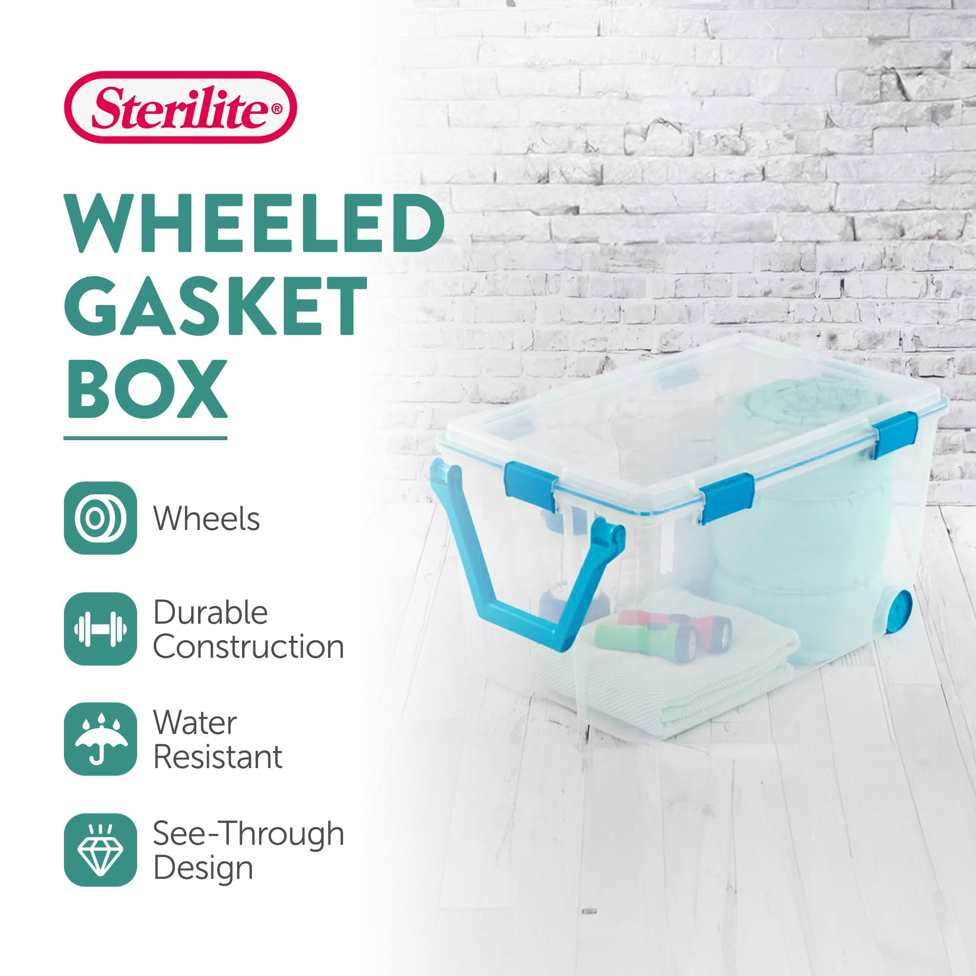 Sterilite 6-Pack 120 Quart Weatherproof Storage Bins with Latching Lids & Wheels - Heavy Duty Watertight Containers for Home Organization, Garage, Camping & Outdoor Gear Storage