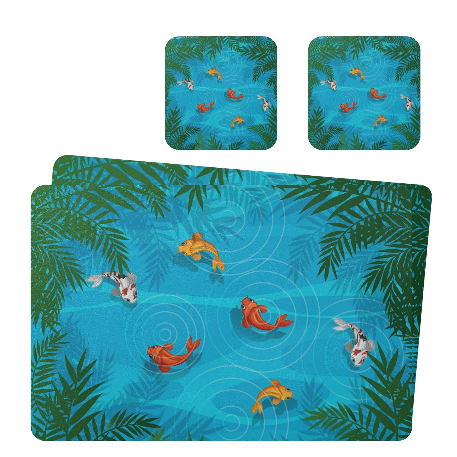 Koi Fish Placemats Set of 2 - Heat Resistant & Washable PVC Table Mats for Dining & Kitchen - Perfect for Everyday Meals, Dinner Parties, and Home Decor
