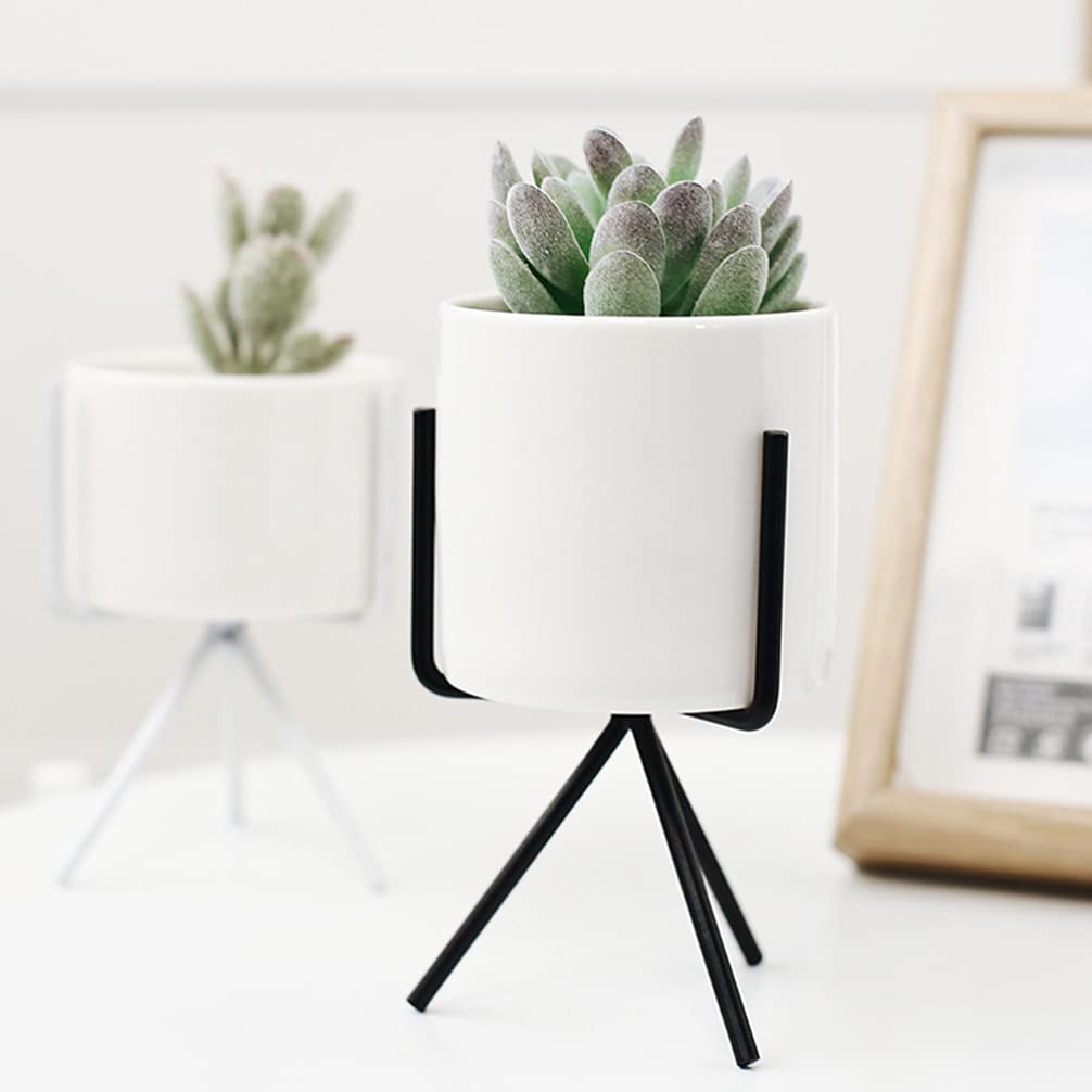 Veemoon Ceramic Flower Pot Set of 3 - Modern Indoor Planters with Iron Stand for Succulents, Cactus & Houseplants | Perfect for Home Decor, Office Desk & Gift Giving