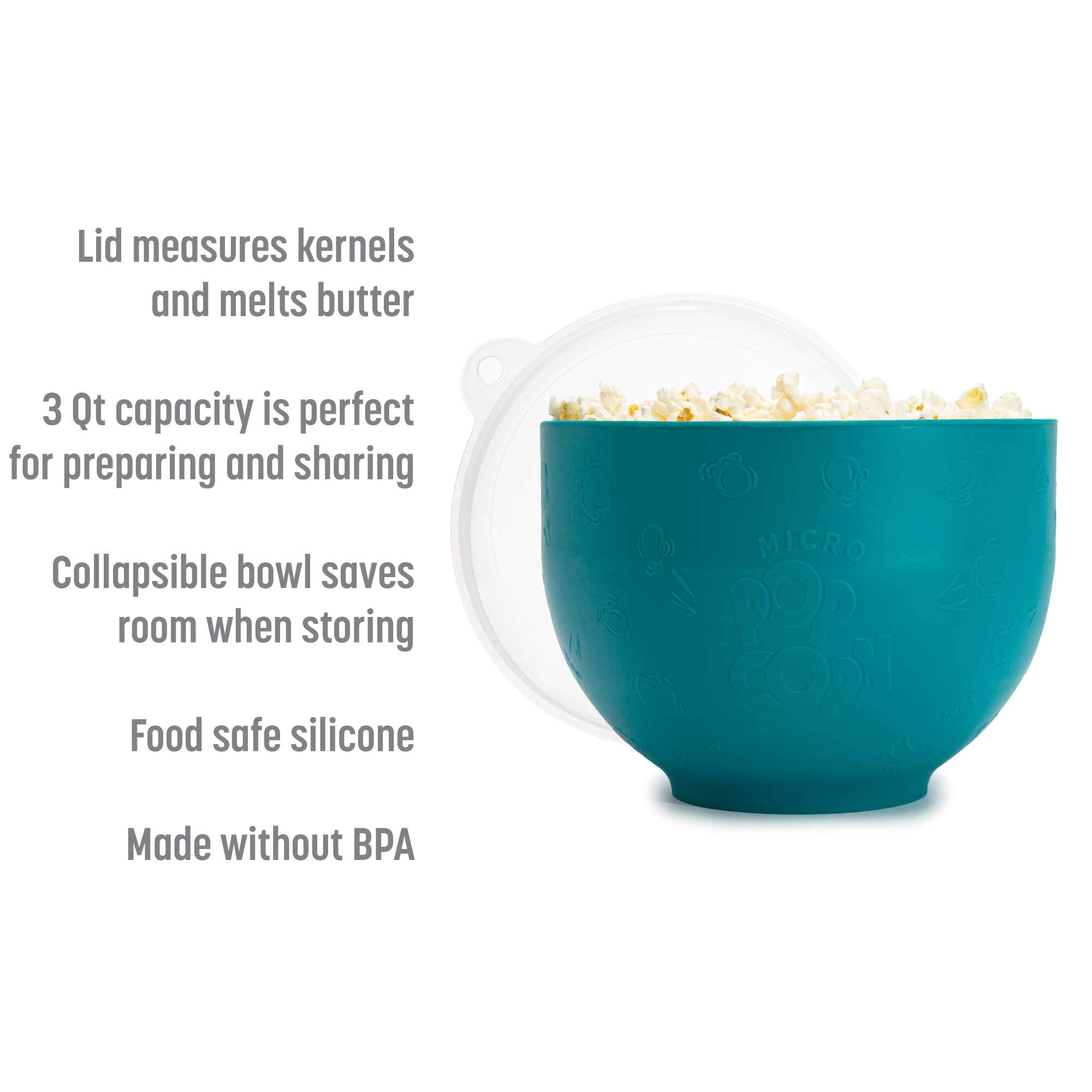 Goodful Silicone Collapsible Popcorn Popper - BPA-Free Microwave Popcorn Maker Bowl (Teal) - Perfect for Movie Nights, Snack Time & Healthy Air-Popped Popcorn at Home