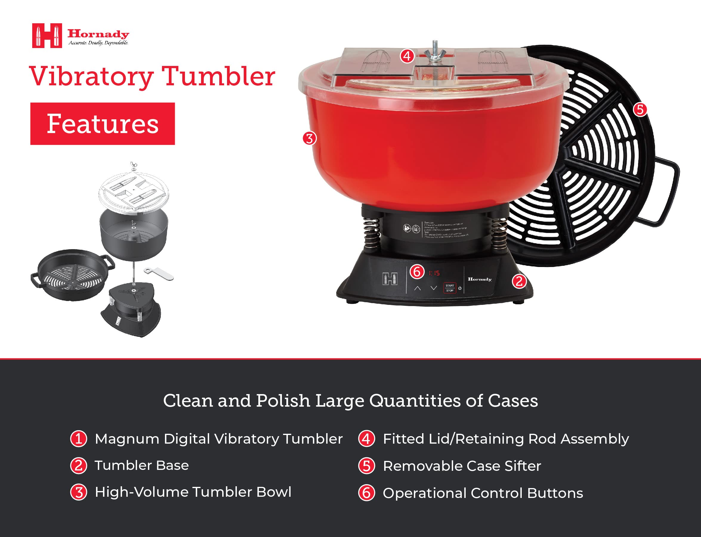 Hornady Magnum Digital Vibratory Tumbler - Brass Case Cleaner & Polisher for Reloading - Perfect for Ammo Brass Cleaning & Polishing in Reloading Stations