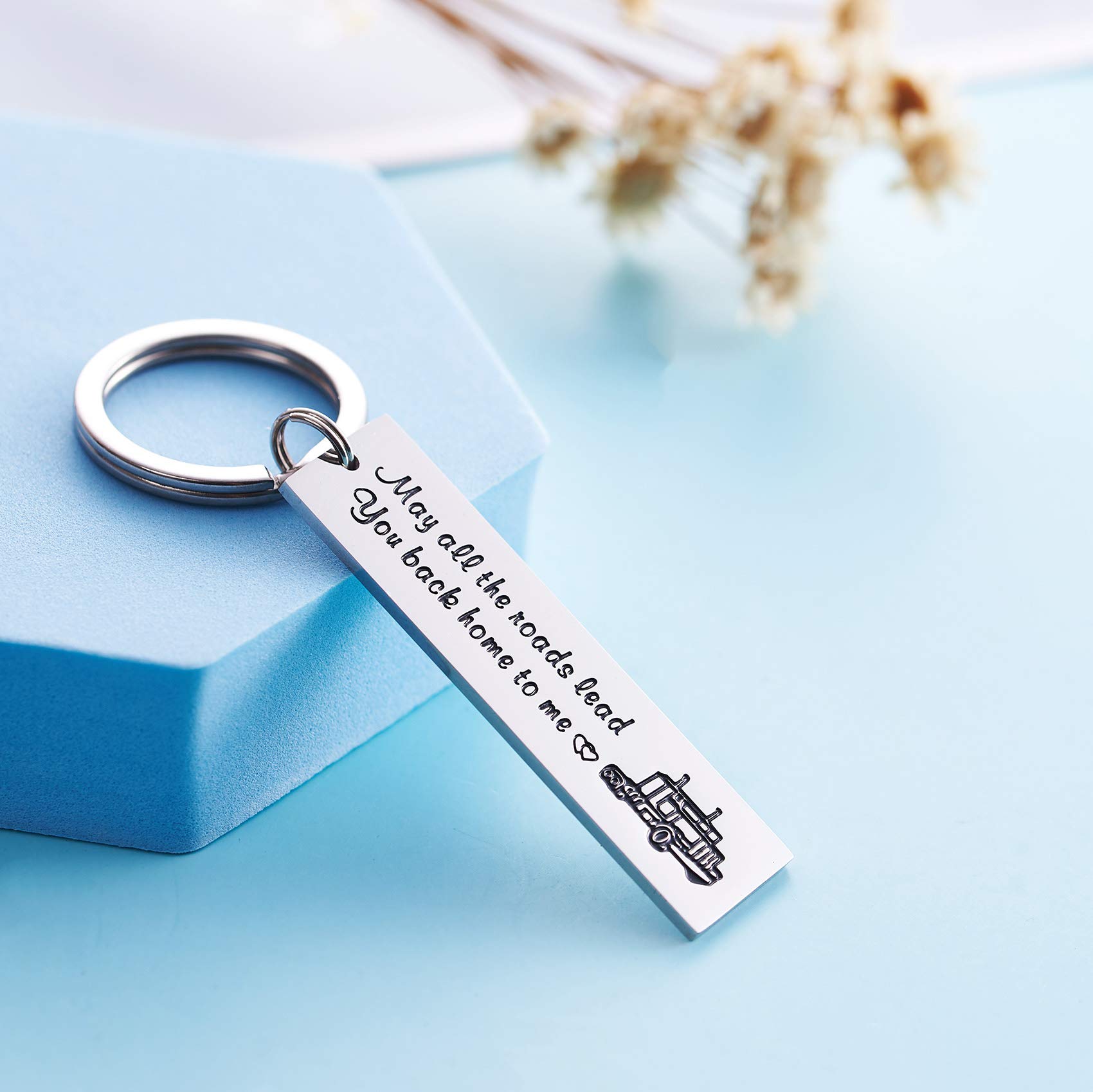 LParkin Stainless Steel Truck Driver Keychain - 'Roads Lead Home' Gift for Men, Semi Truck Accessories - Perfect for Long Haul Drivers & Father's Day Gifts