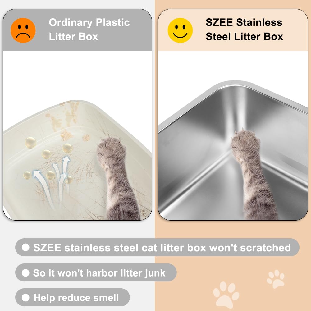 Extra Large Stainless Steel Cat Litter Box - XL High Sided Design with Odor Control, Easy to Clean, Includes Litter Scoop & Mat - Perfect for Large Cats & Multi-Cat Households