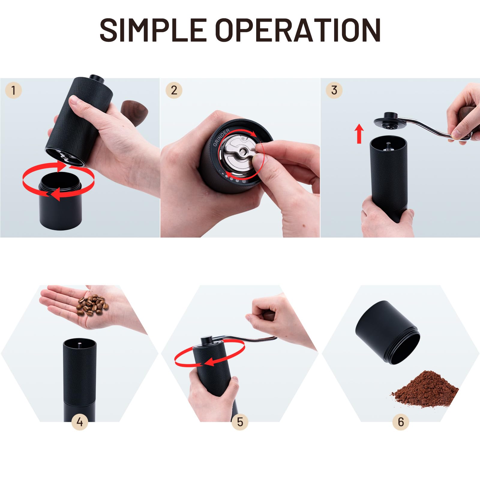 Premium Manual Coffee Grinder - Adjustable Portable Stainless Steel Conical Burr Mill for Espresso, French Press & Pour Over | Perfect for Travel, Camping & Home Brewing