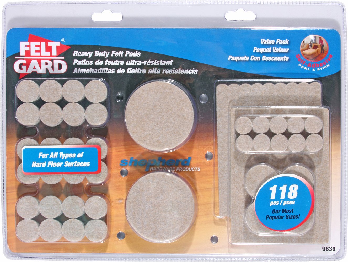 Shepherd Hardware 9839 Self-Adhesive Felt Furniture Pads - 118-Piece Set with Assorted Sizes (1/2