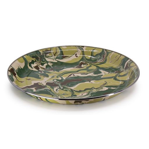 Camouflage Pattern 15.5 Inch Enamelware Serving Tray - Rustic Camping & Picnic Outdoor Dining Accessory for Parties, BBQs, and Home Decor